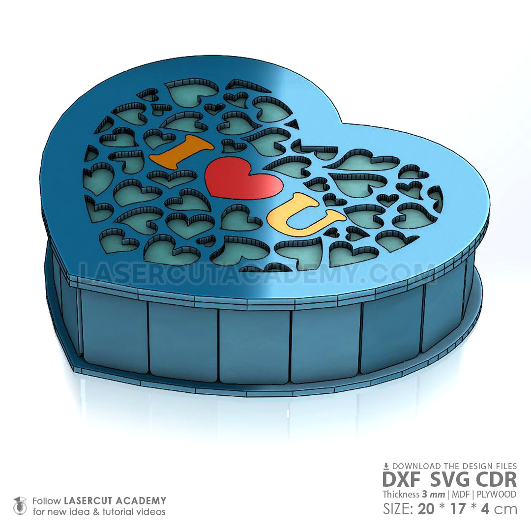 Heart-Shaped Romantic Gift Box with ‘I ♥ U’ Cutout – SVG, DXF, PDF & CDR Files