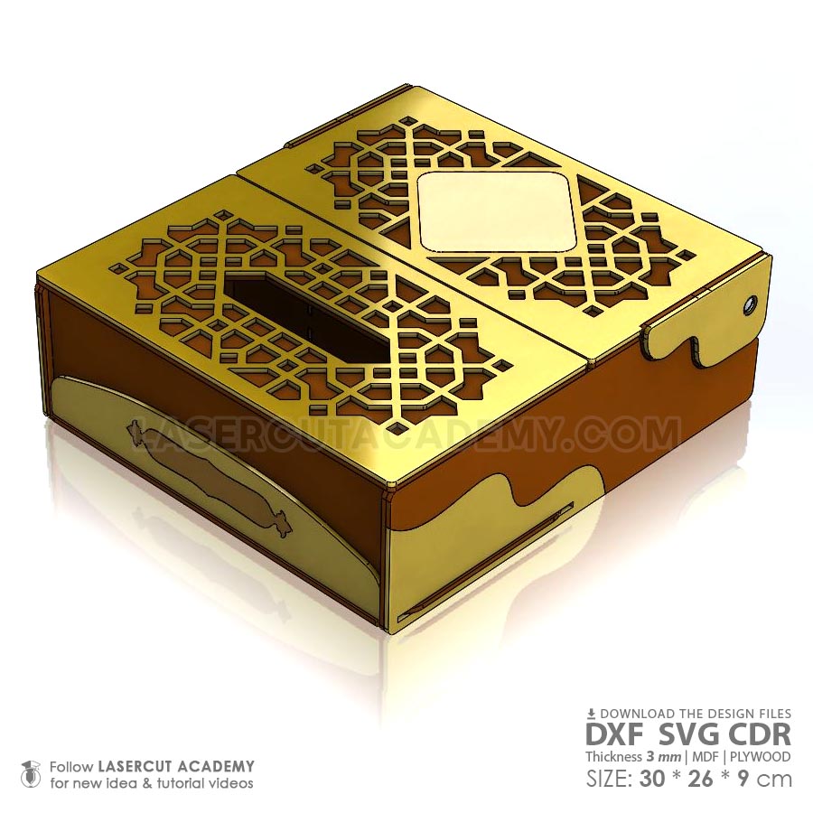 Dual-Function Laser Cut Tissue & Snack Box – Geometric Wooden Organizer (SVG, DXF, PDF & CDR Files)