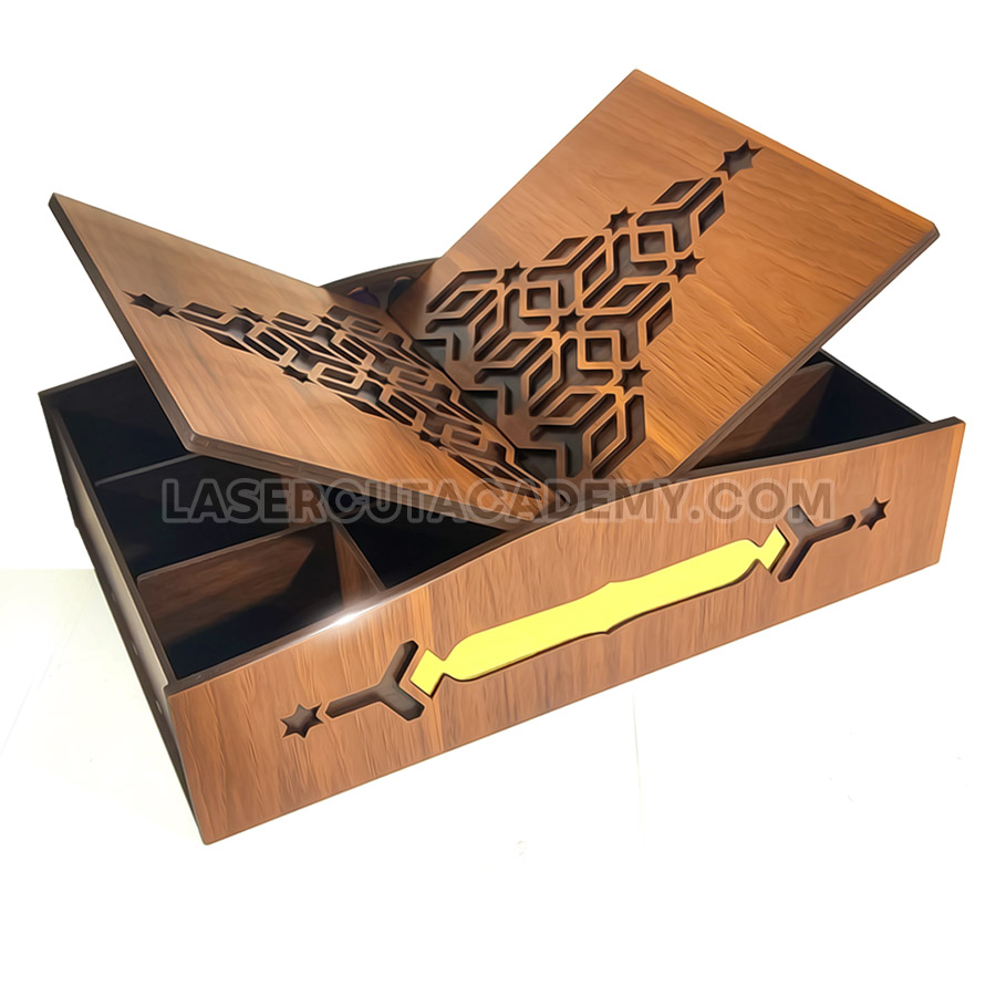Laser Cut Wooden Organizer with Butterfly Doors & 9-Compartment Tray – SVG, DXF, PDF & CDR Files