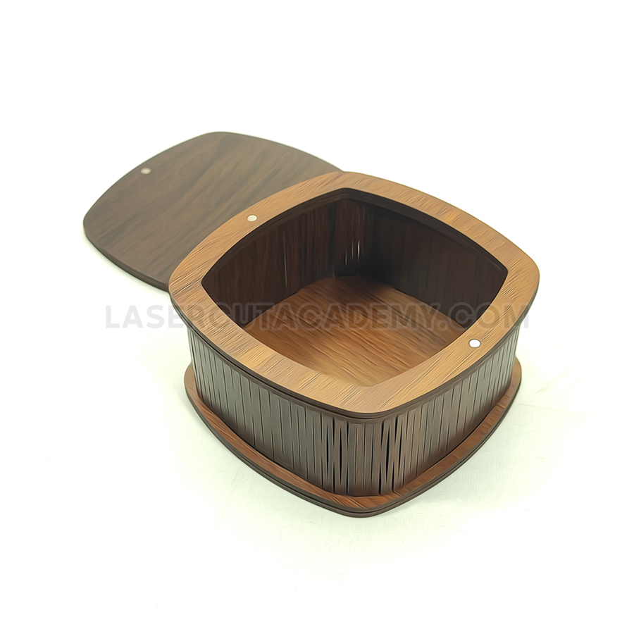 Wooden Decorative Box with Laser-Cut Lid – SVG, DXF, PDF & CDR Files