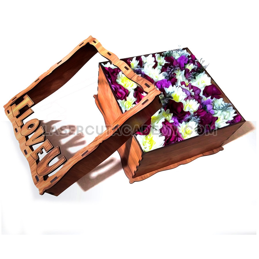 'I Love U' Gift Box – Laser Cut Wooden Box for Flowers & Keepsakes (SVG, DXF, PDF & CDR Files)