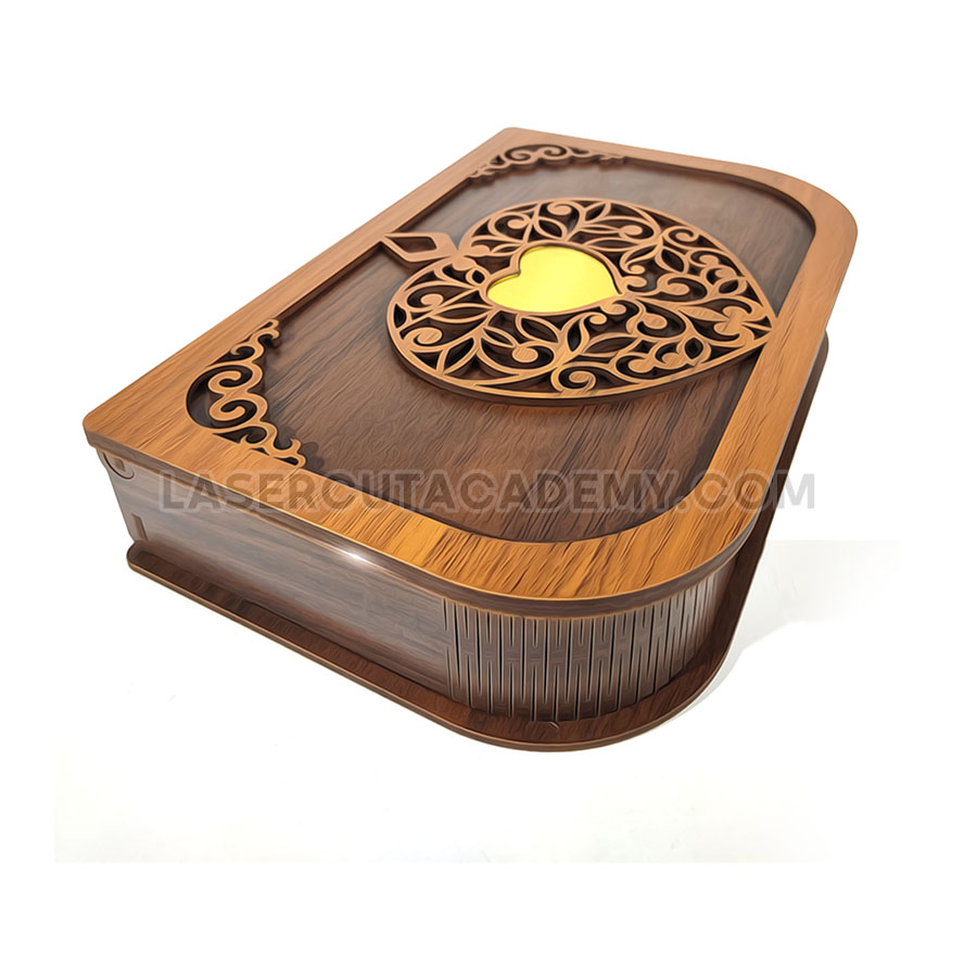 Curved-Edge Heart Jewelry Box with Laser-Cut Lid – SVG, DXF, PDF & CDR Files