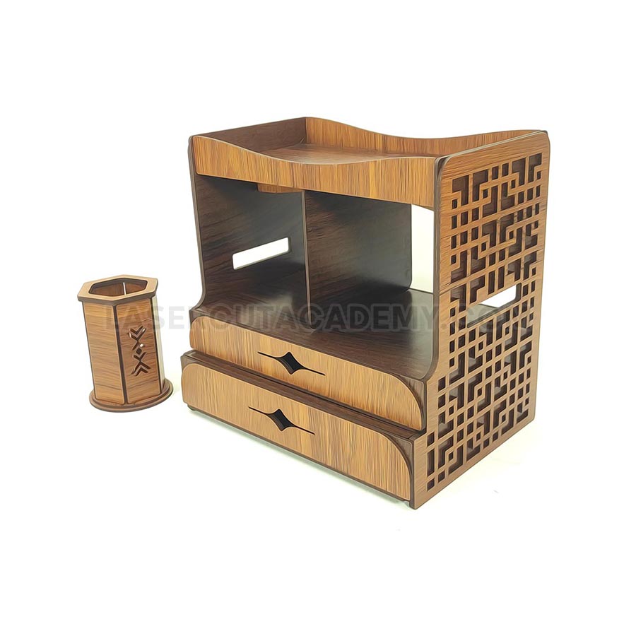 Wooden Desktop Organizer Set with 2 Drawers – Makeup & Stationery Storage (SVG, DXF, PDF & CDR Files)