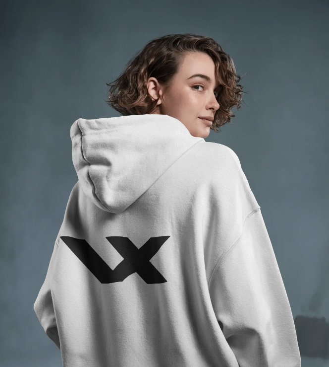 White Hoodie with Black VX Logo