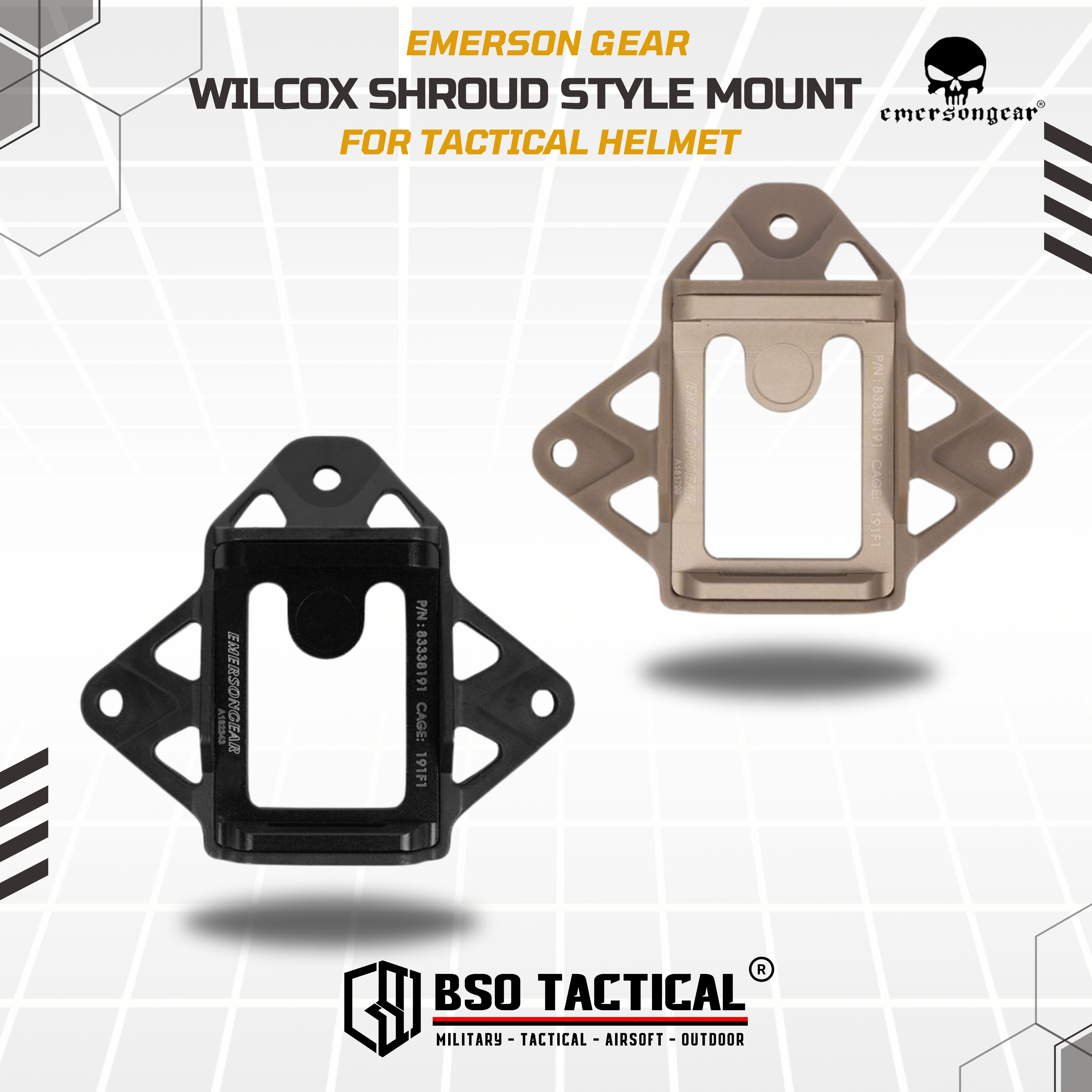  Emerson Gear Mount Wilcox Shroud Style 4 Holes for Tactical Helmet - EM8972