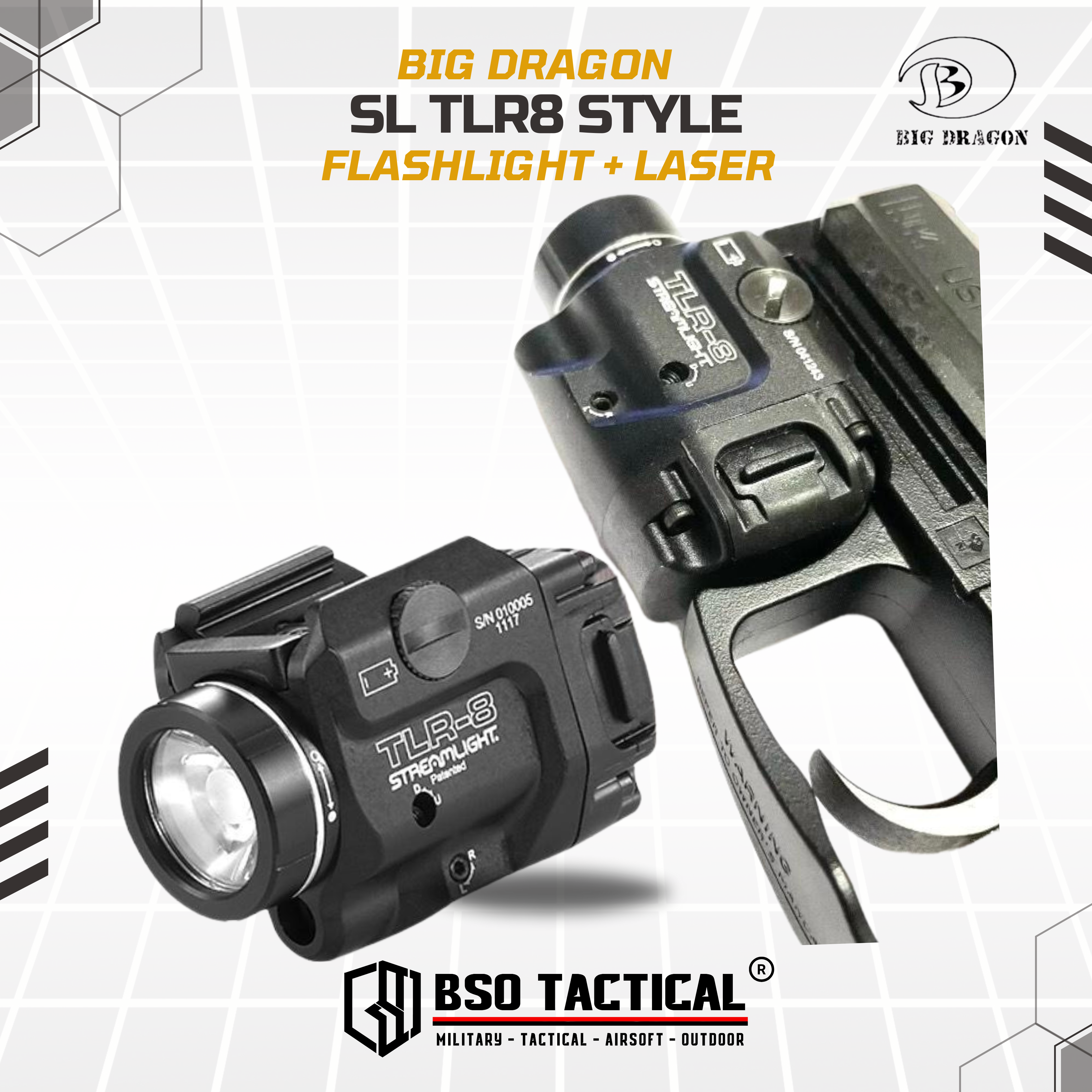 Senter Tactical TLR8 Style LED Light Combo with Red Laser Picatinny Rail White Flashlight