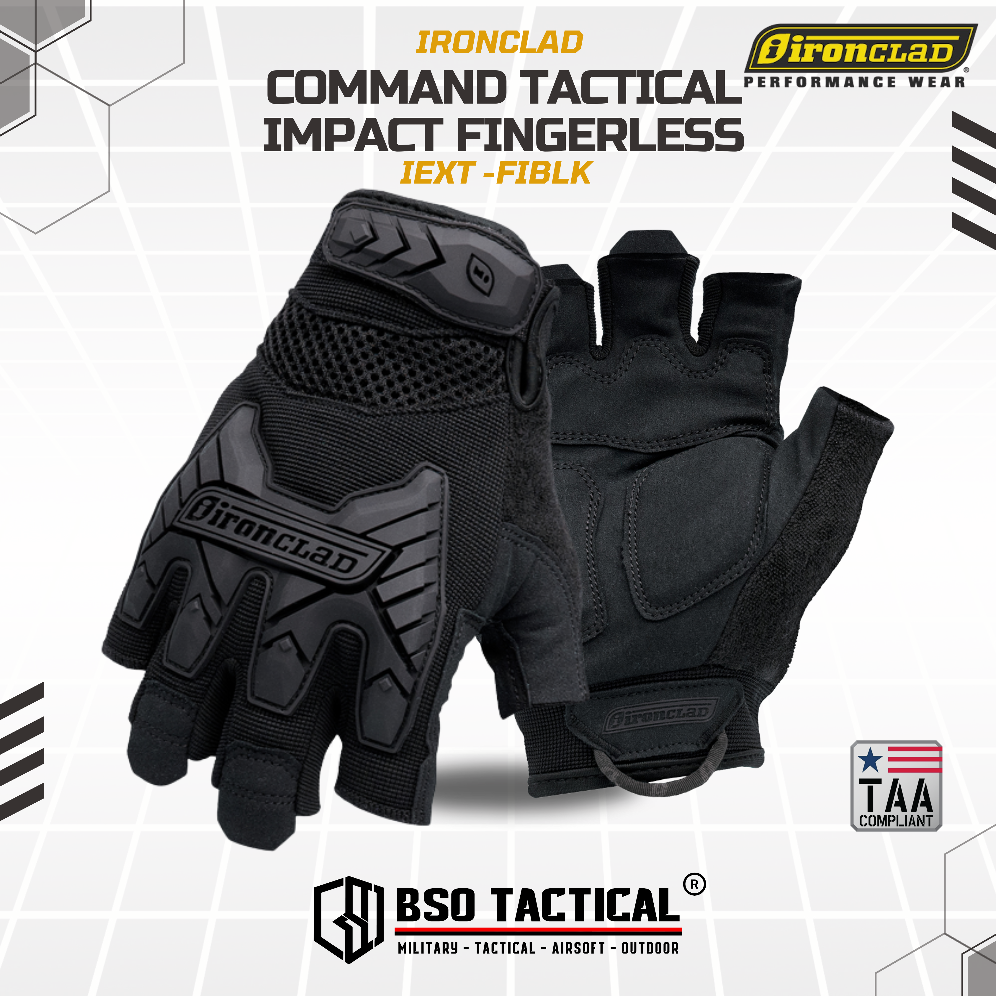 Sarung Tangan Ironclad Command Tactical Fingerless Impact - IEXT FIBLK