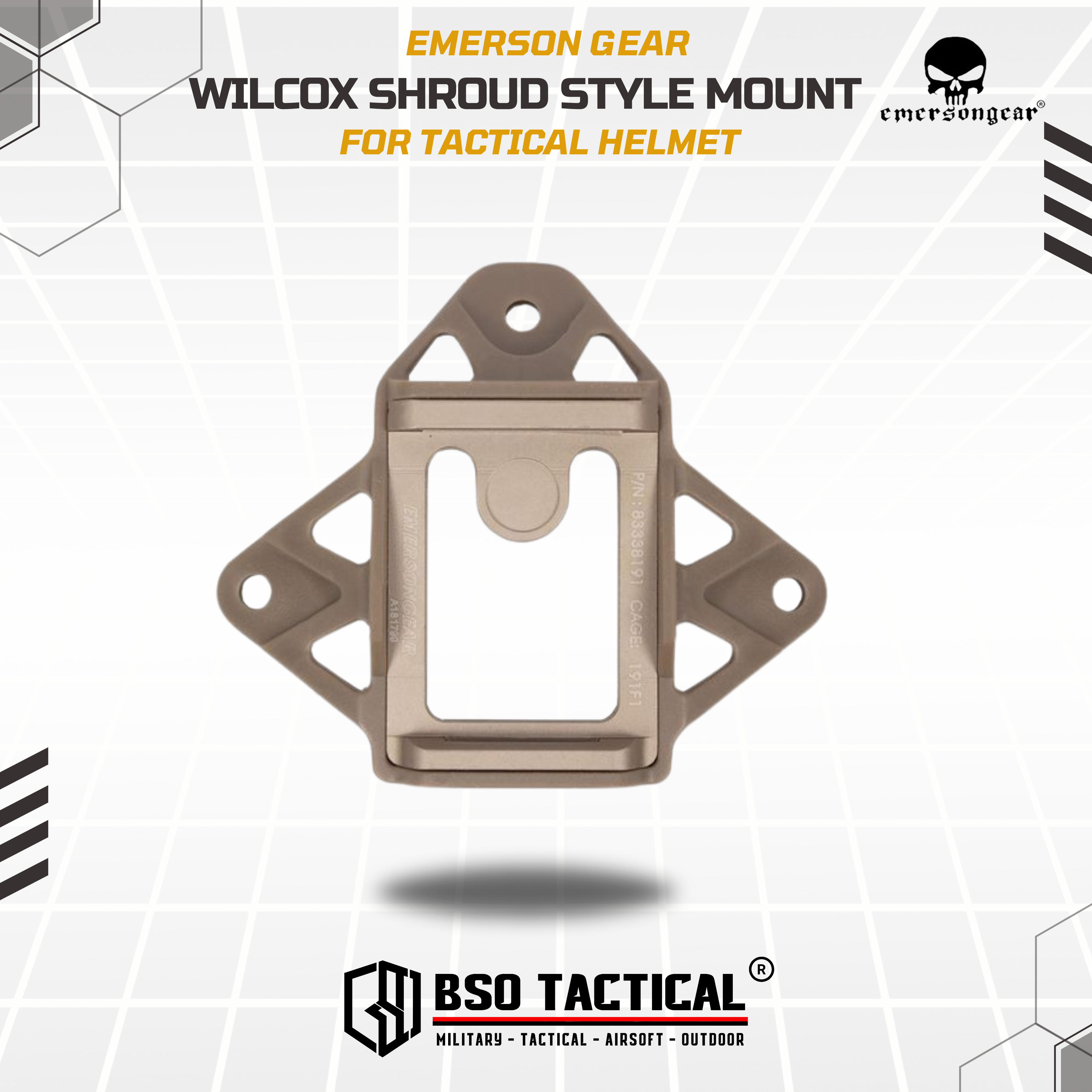  Emerson Gear Mount Wilcox Shroud Style 4 Holes for Tactical Helmet - EM8972