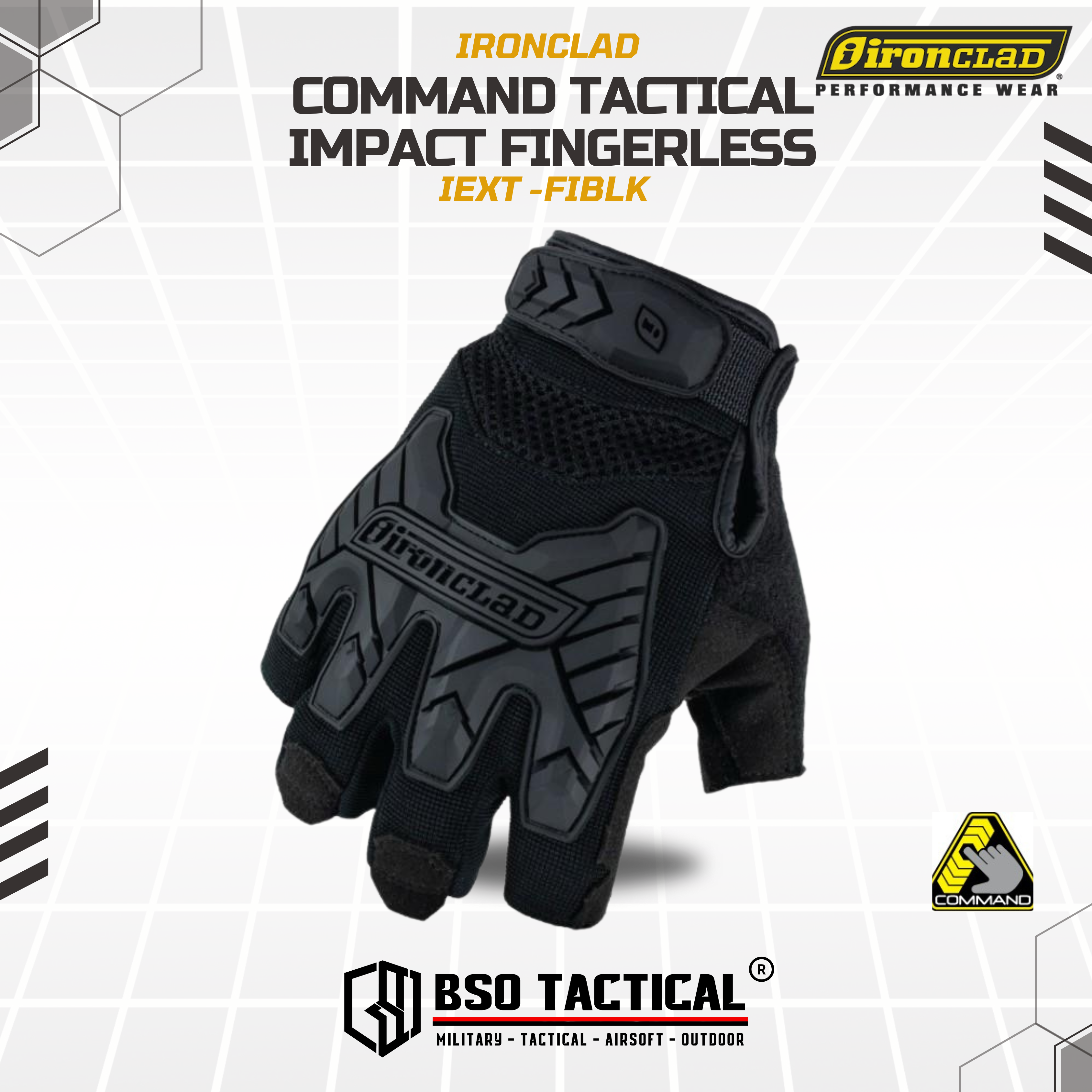 Sarung Tangan Ironclad Command Tactical Fingerless Impact - IEXT FIBLK
