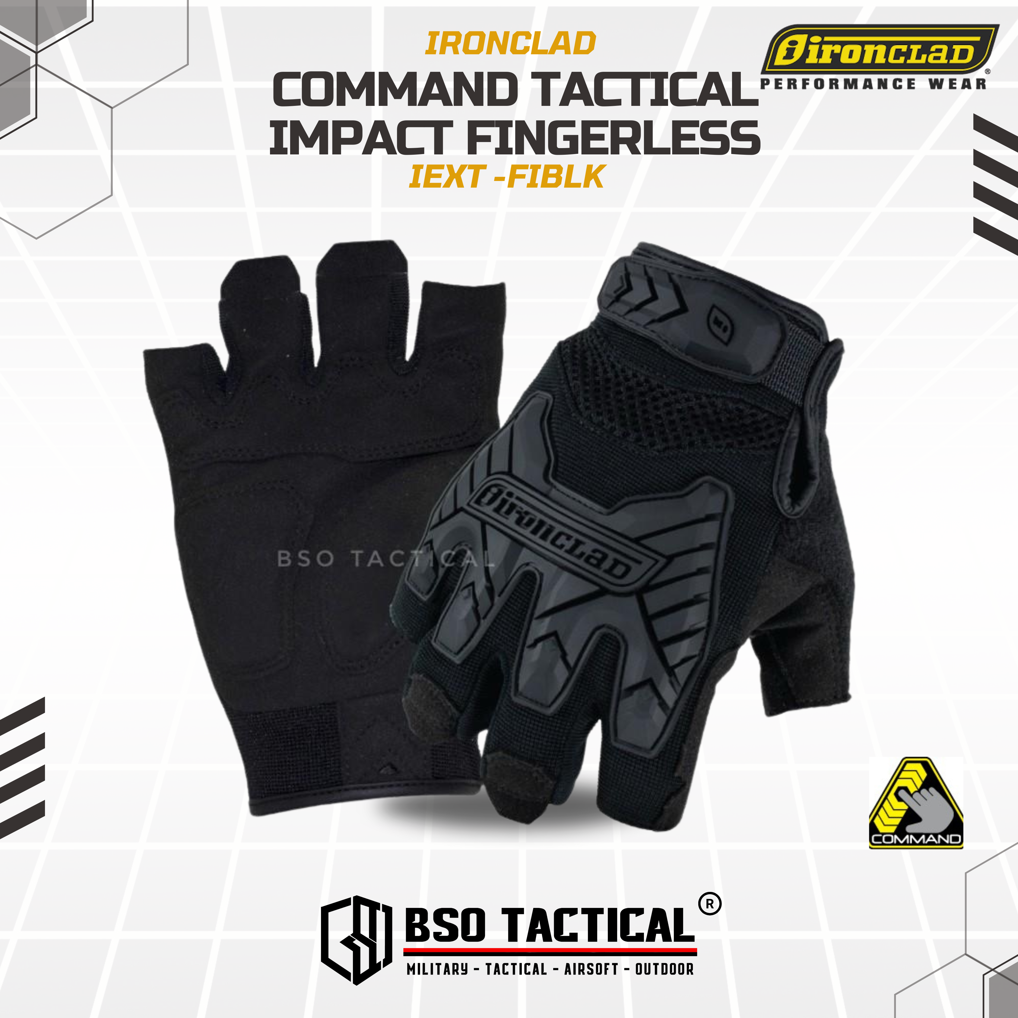 Sarung Tangan Ironclad Command Tactical Fingerless Impact - IEXT FIBLK