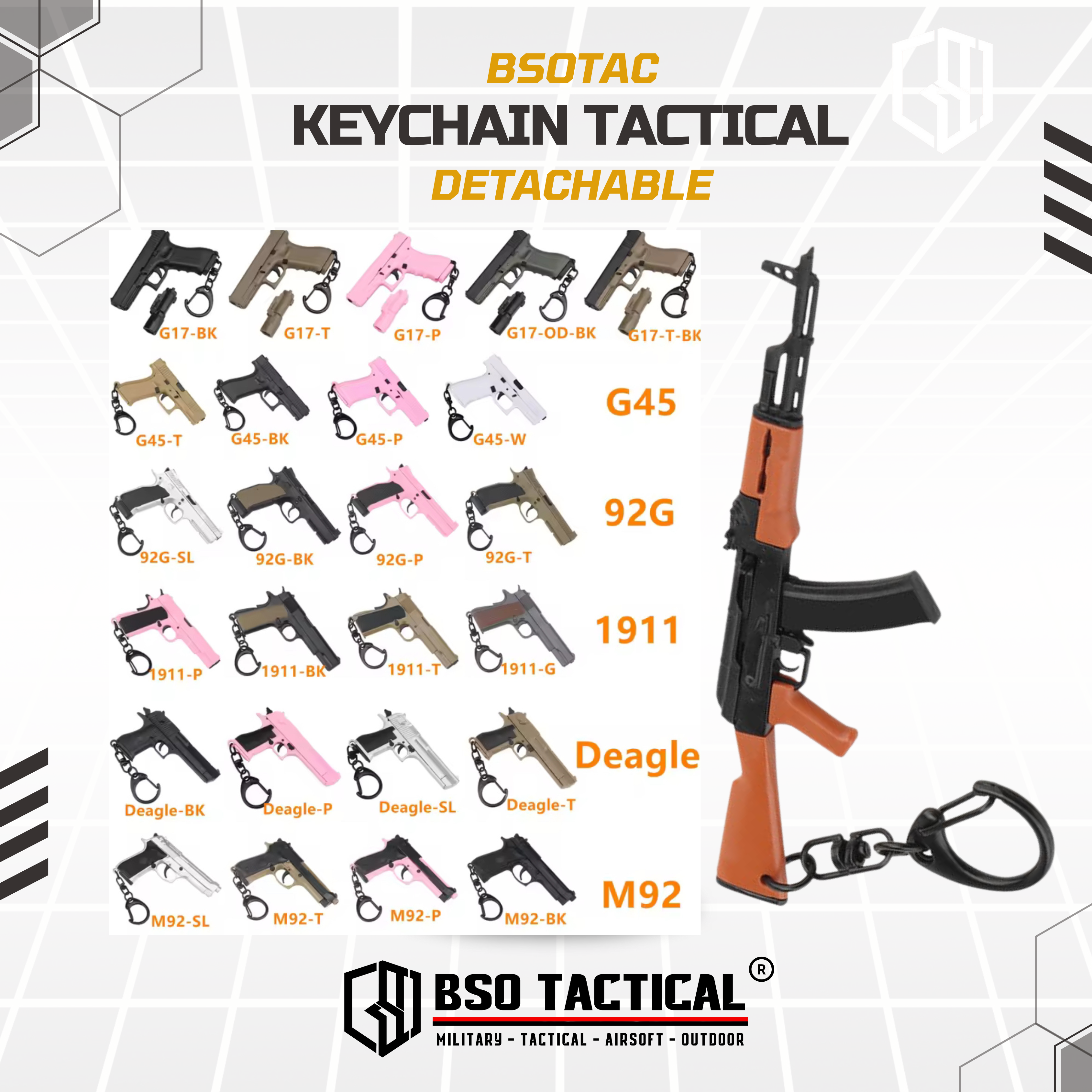 Keychain Tactical Key Holder Gantungan Kunci Pistol Rifle Style