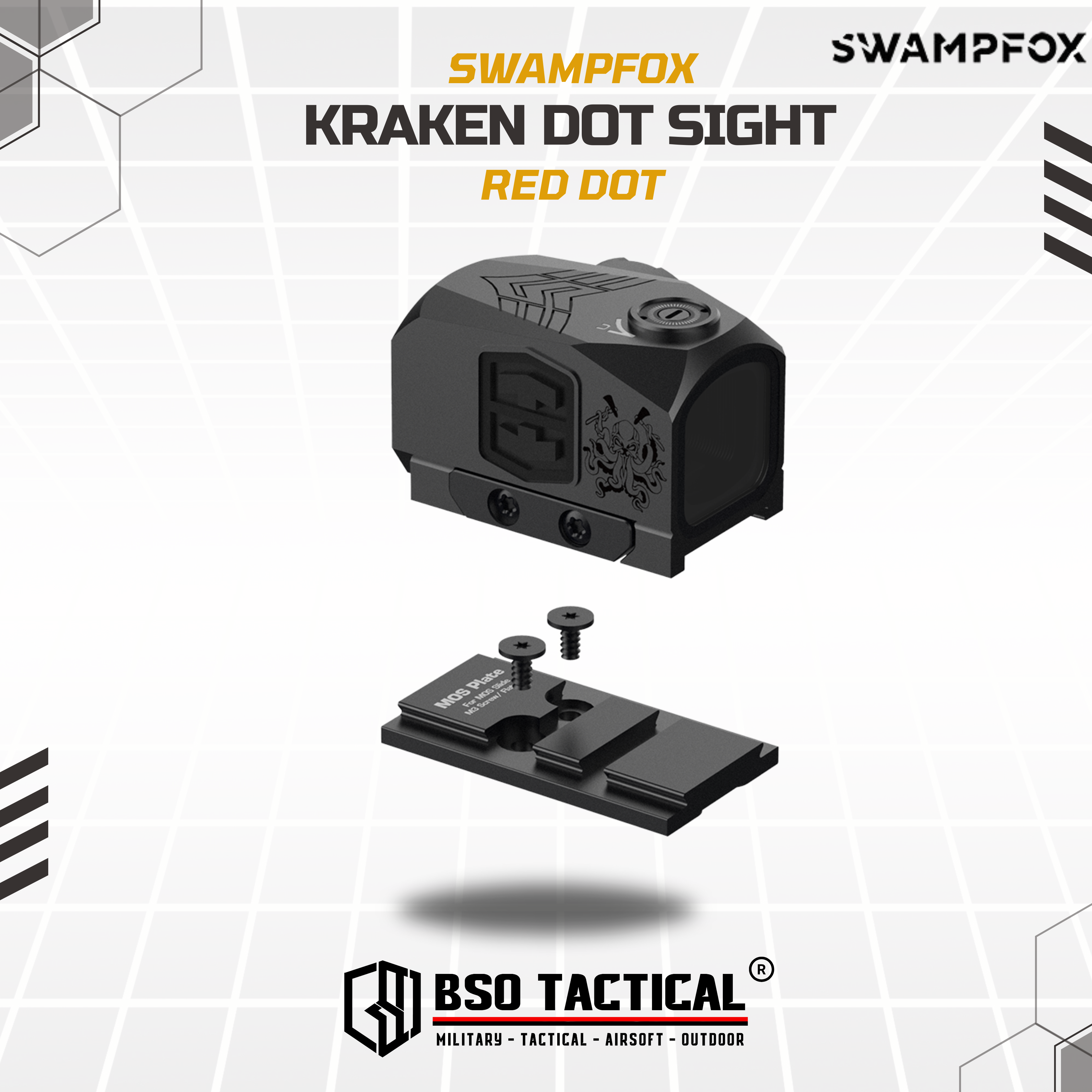 Swampfox Kraken Red Dot Sight Tactical Optic with RMR Mount base MOS Plate Picatinny