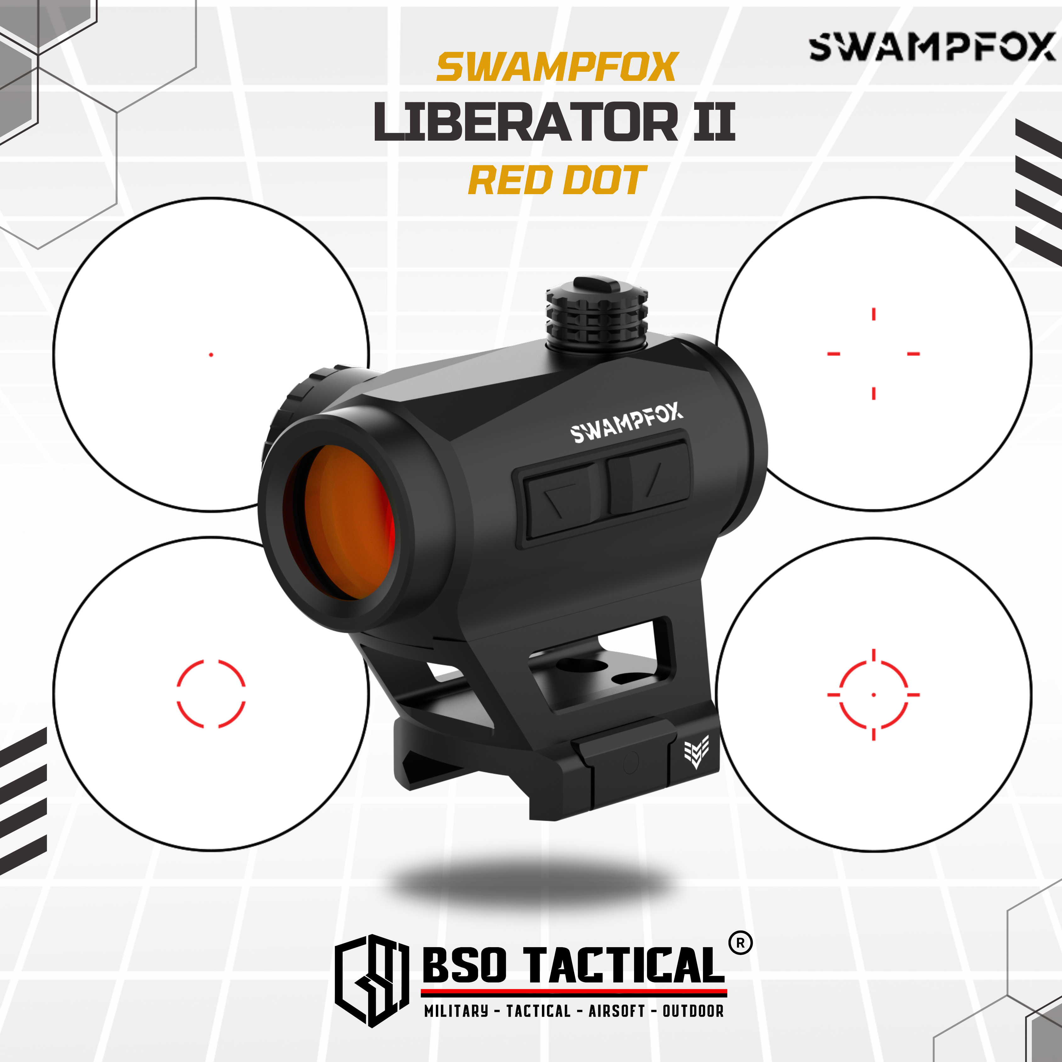 Swampfox Liberator II Tactical Red Dot with Low and High Riser Picatinny