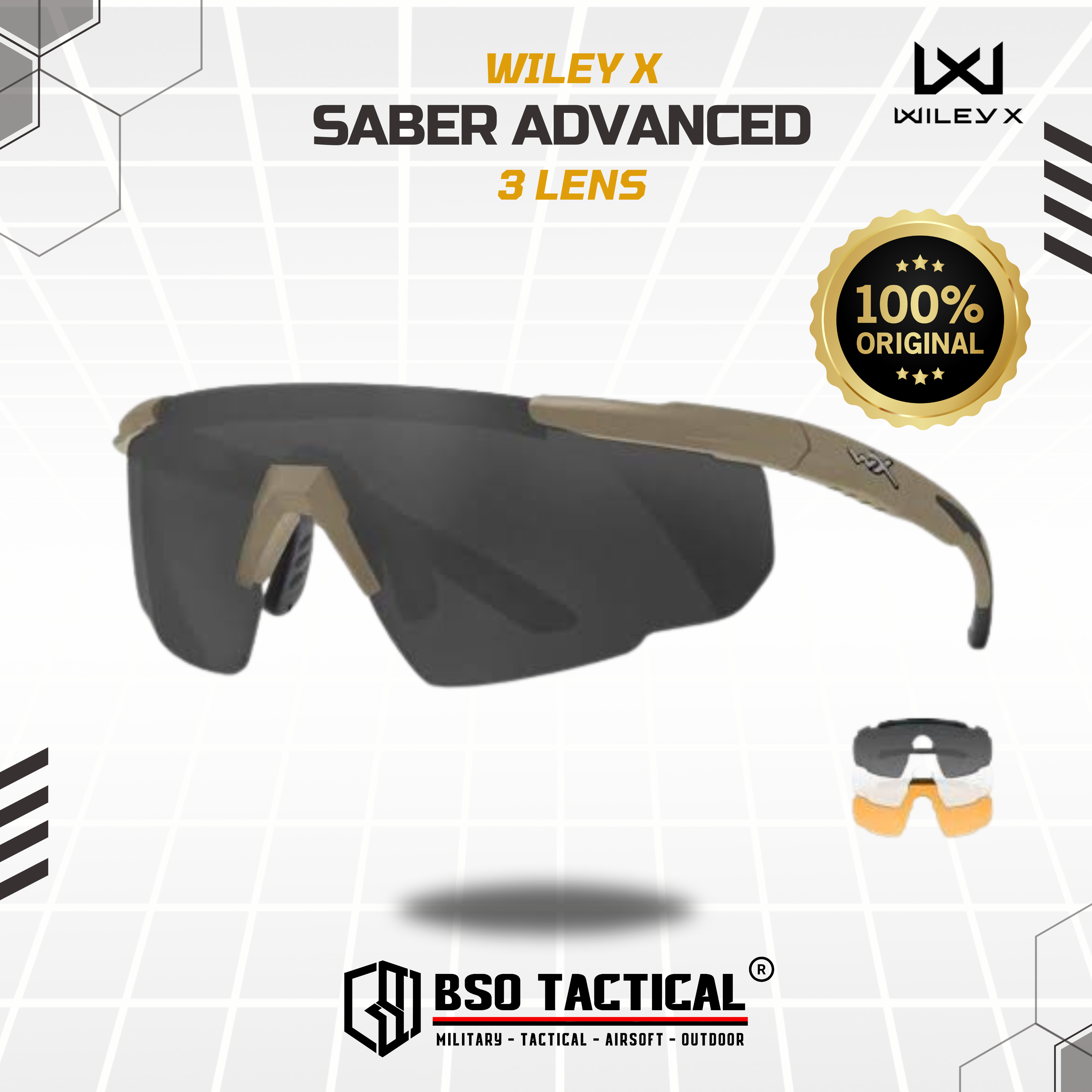 Wiley X Saber Advanced Tactical Sunglasses with Interchangeable 3 Lens