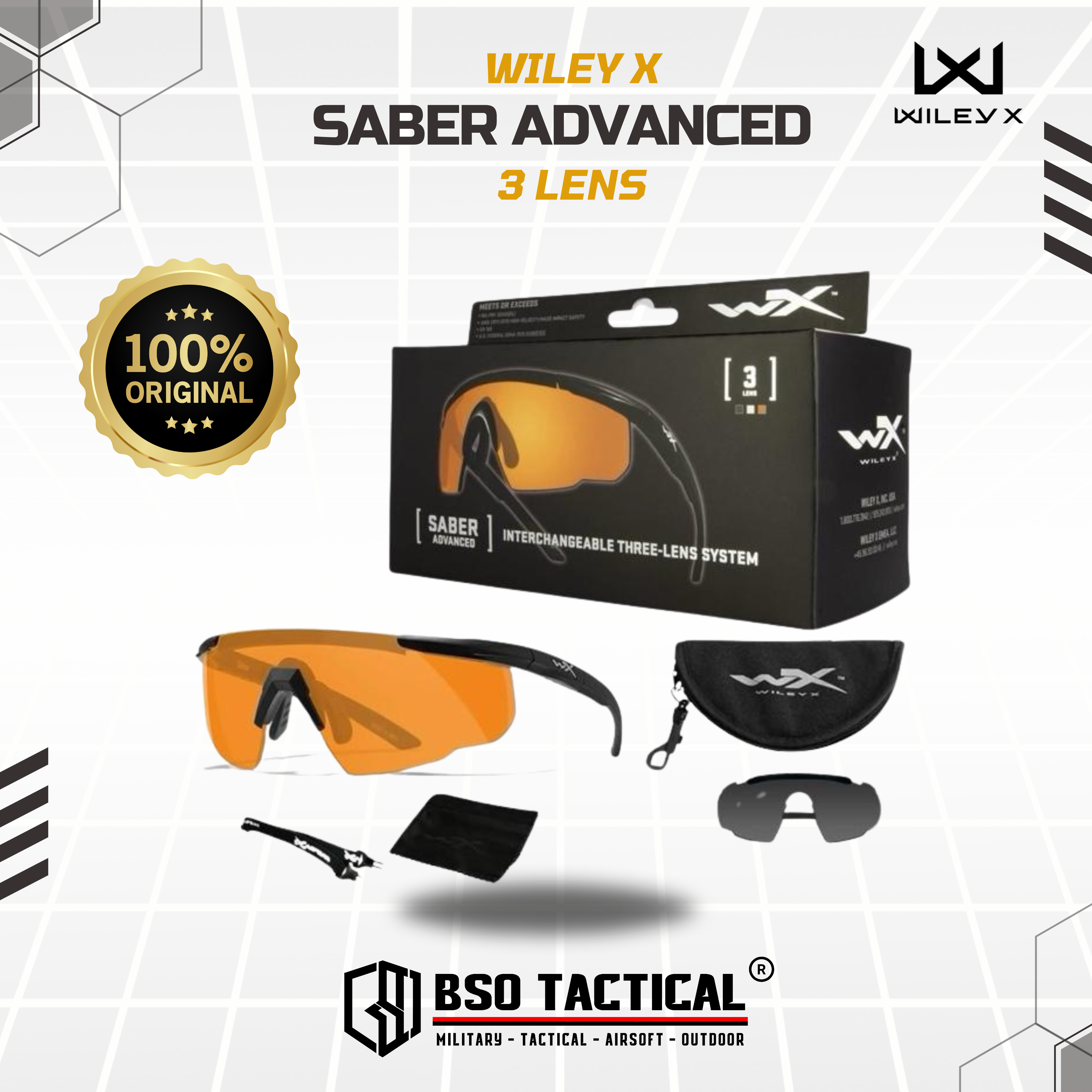 Wiley X Saber Advanced Tactical Sunglasses with Interchangeable 3 Lens