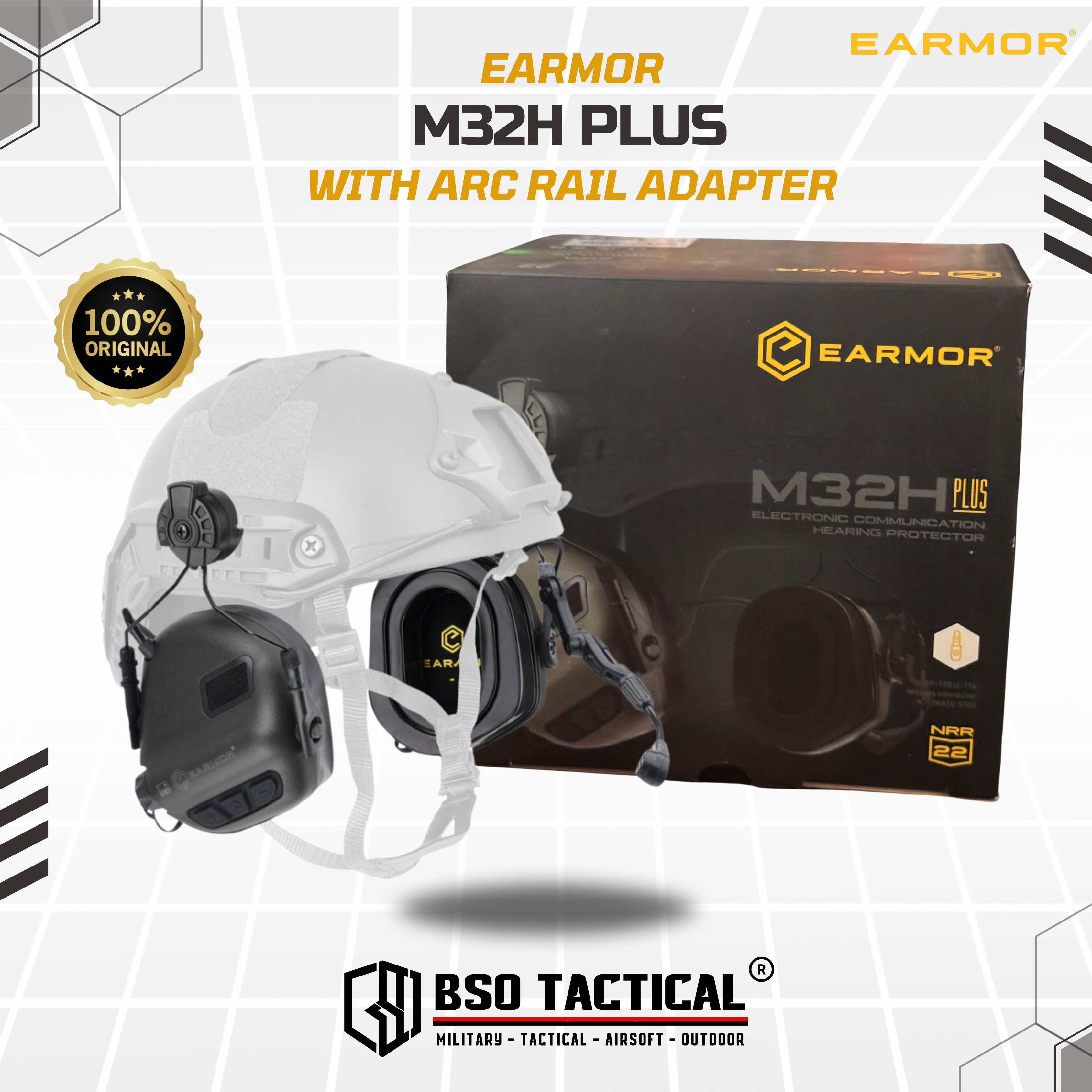 Earmor M32H Plus Tactical Headset ARC Rail Adapter Electronic Communication Hearing Protector ORIGINAL