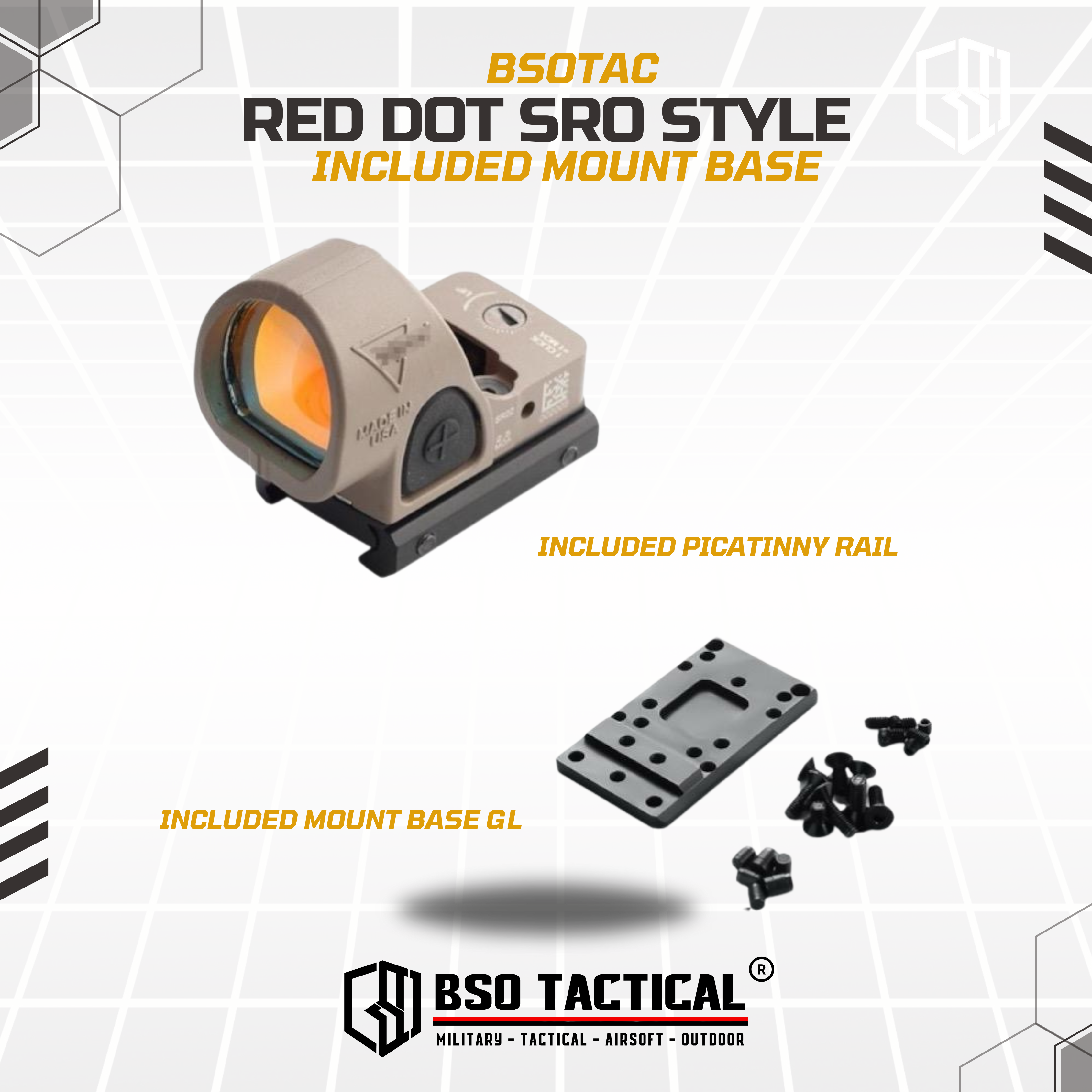 SRO Style Tactical Mini Red Dot Sight with GL Mount Base & Picatinny Mount