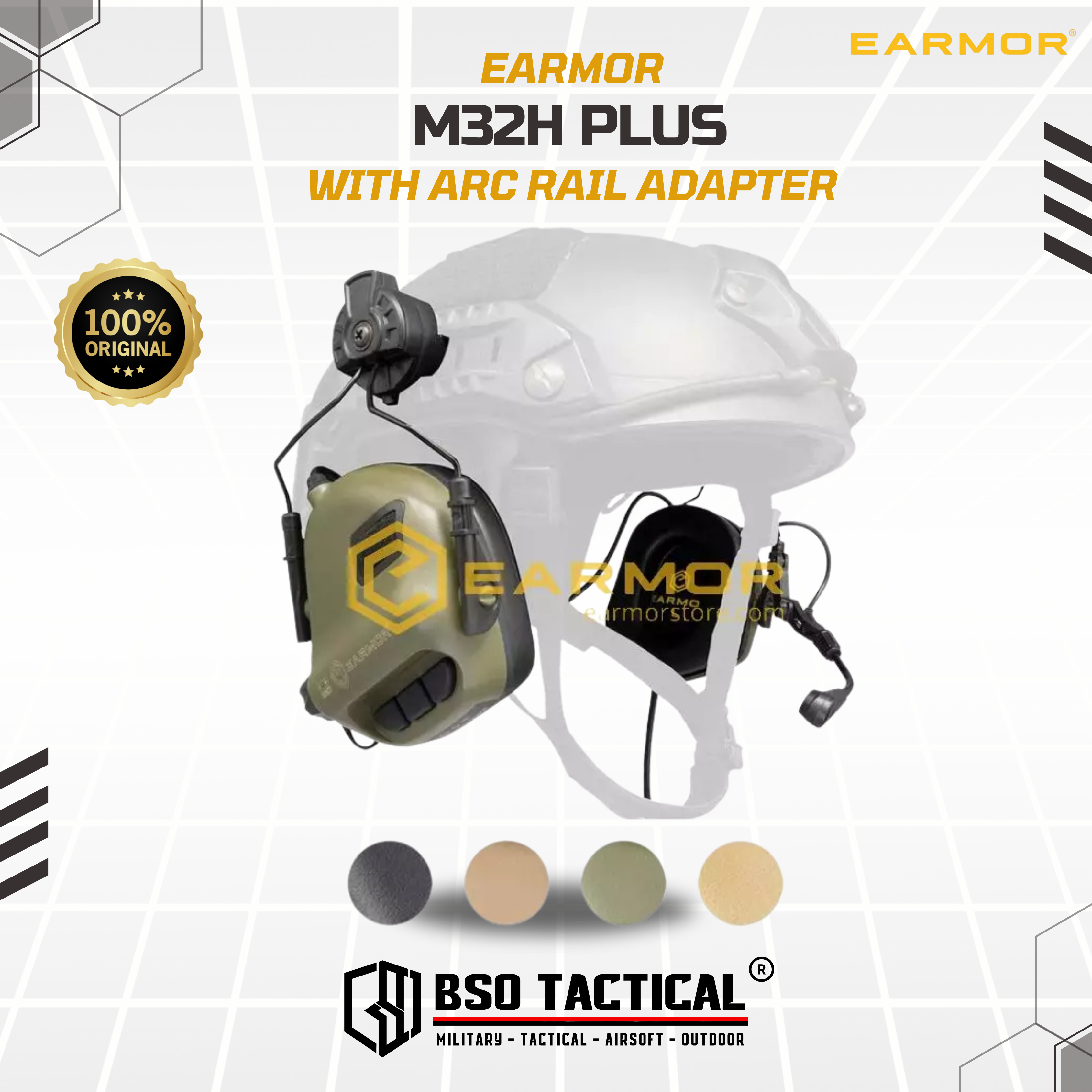 Earmor M32H Plus Tactical Headset ARC Rail Adapter Electronic Communication Hearing Protector ORIGINAL