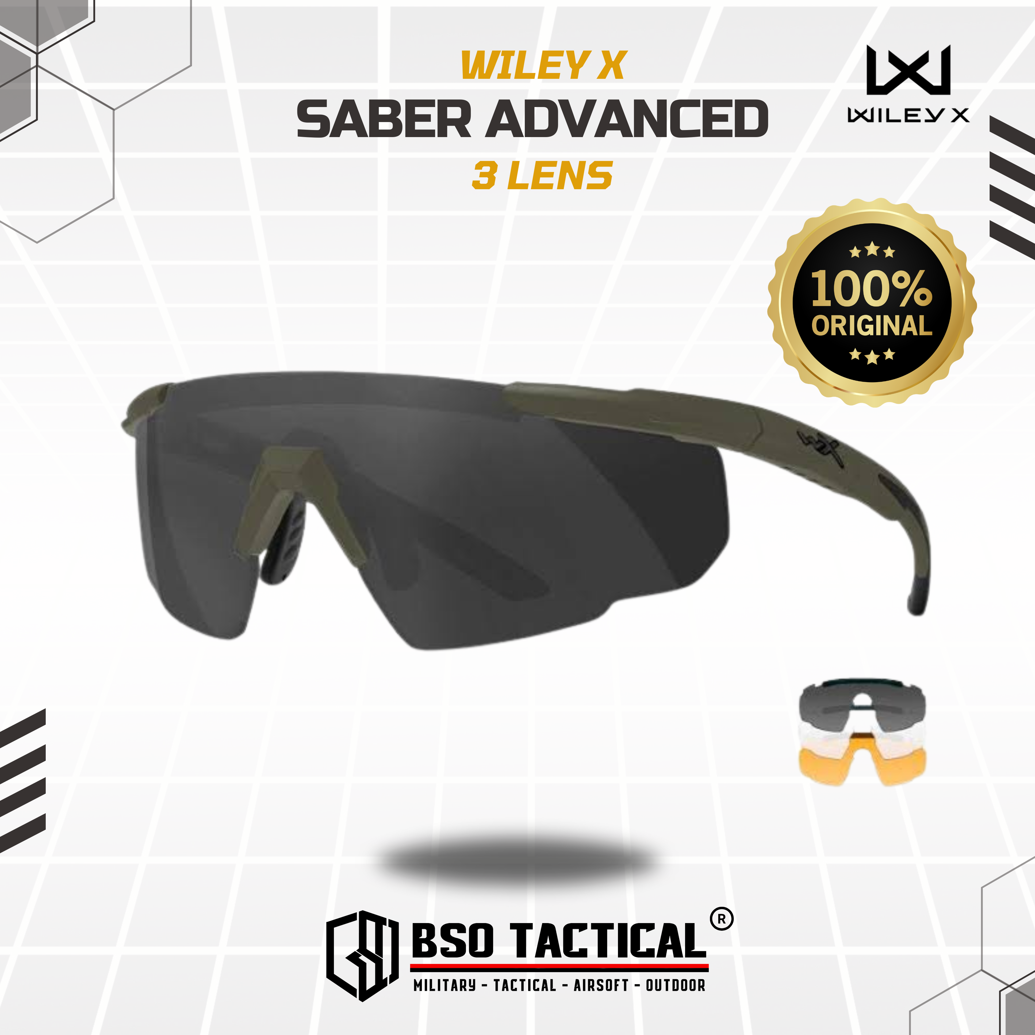 Wiley X Saber Advanced Tactical Sunglasses with Interchangeable 3 Lens