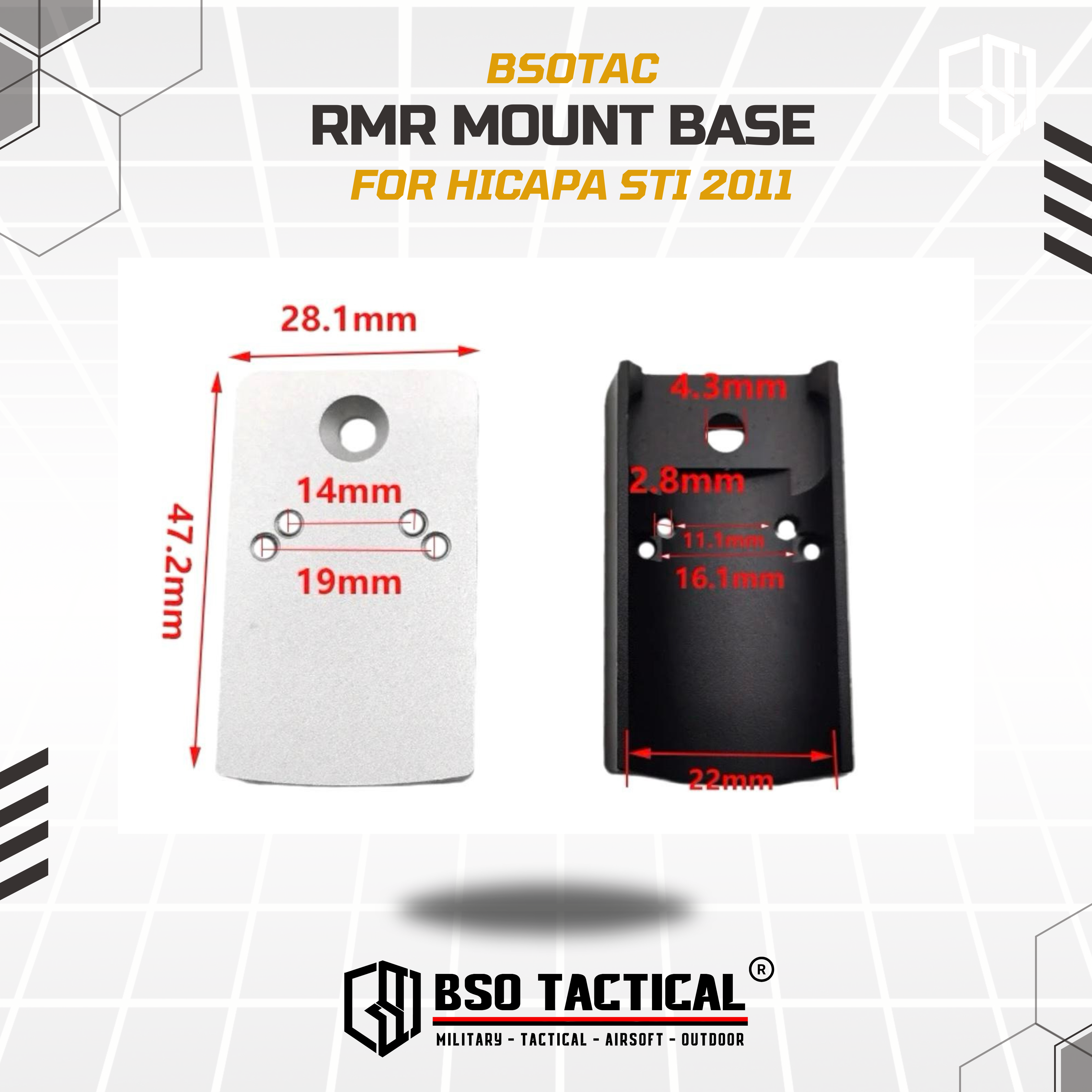 RMR Red Dot Mount Base 2011 for Hicapa Metal Plate CNC