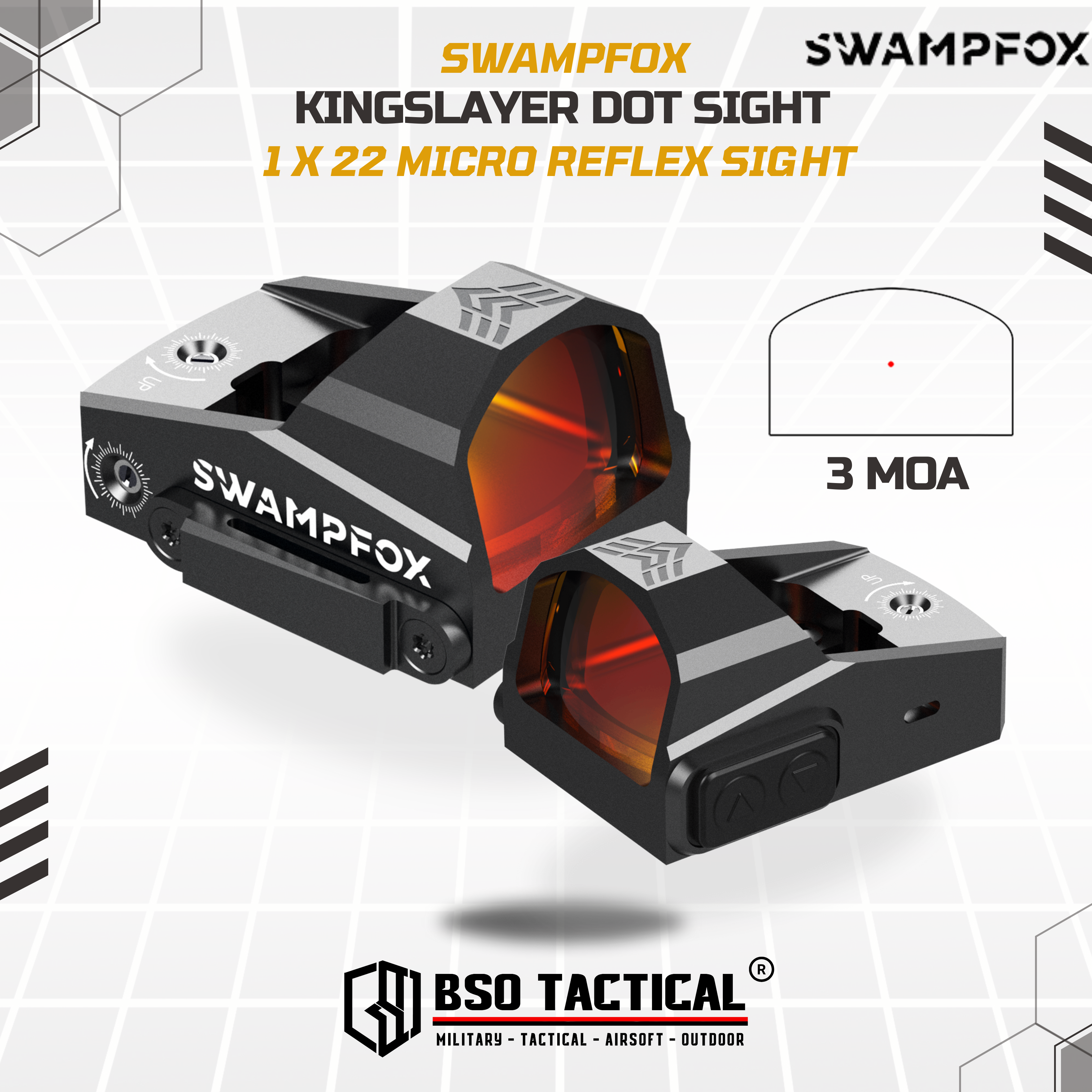 Swampfox Kingslayer 1X22 3 MOA Micro Red Dot Sight Tactical Optic