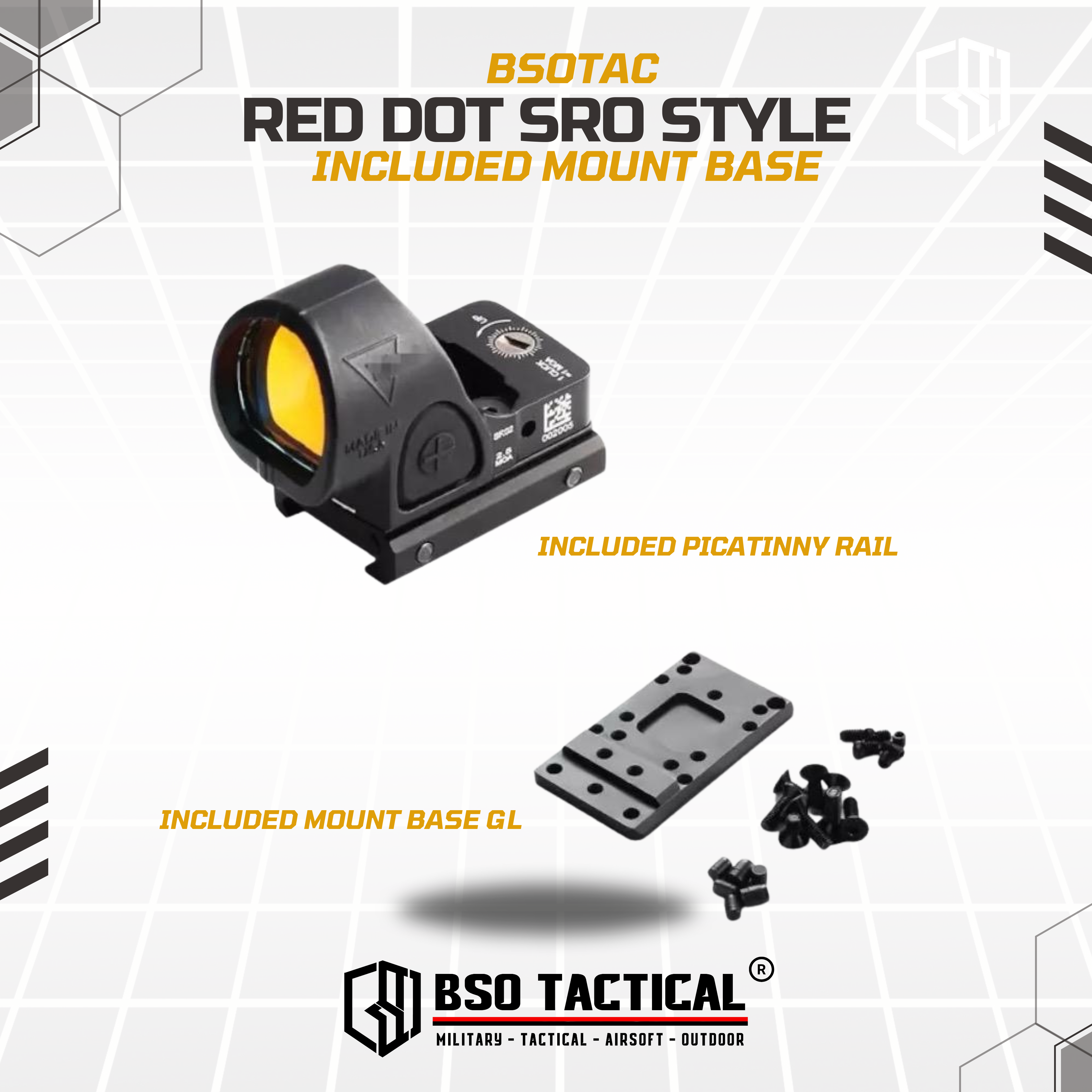 SRO Style Tactical Mini Red Dot Sight with GL Mount Base & Picatinny Mount
