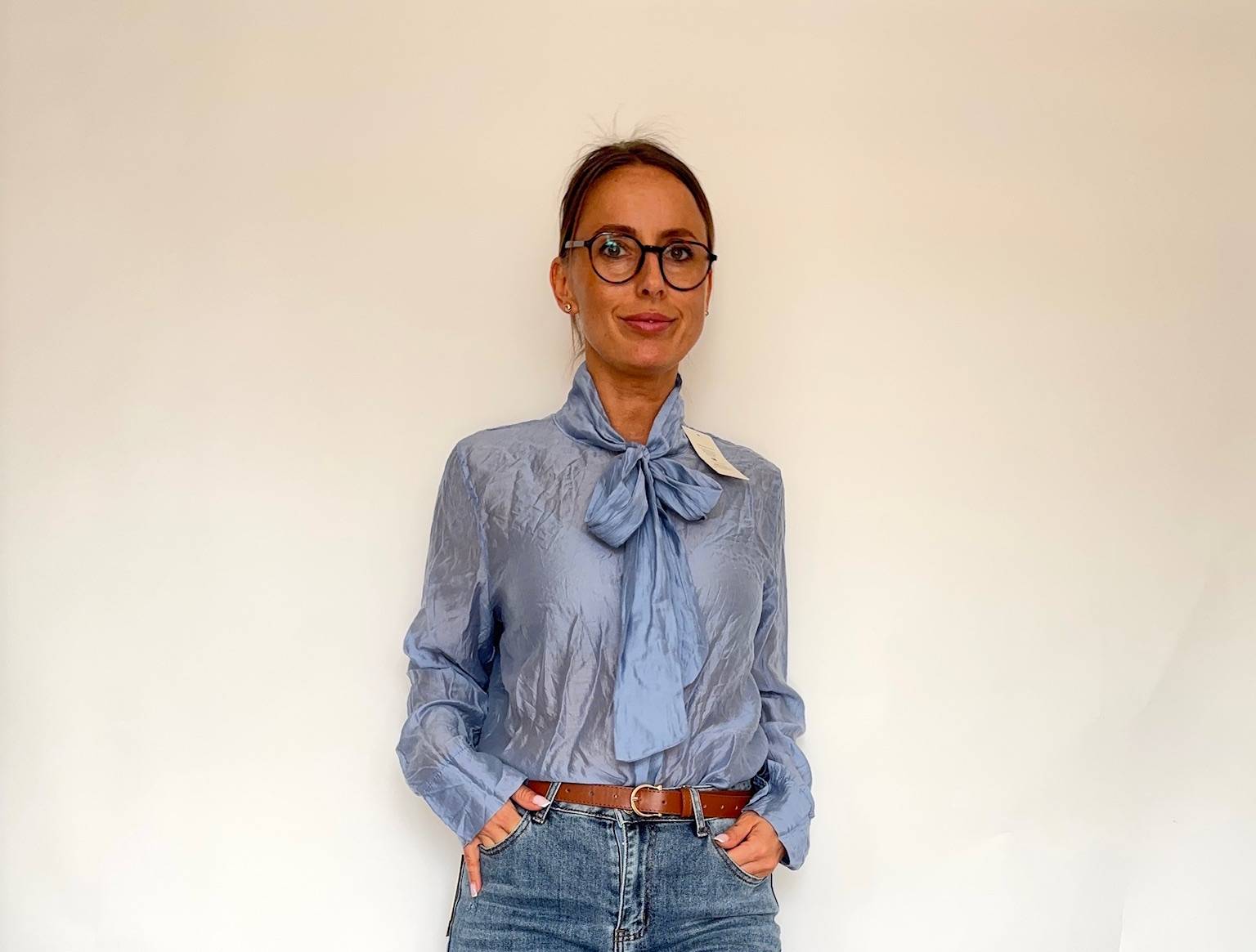 Koszula bluzka z kokardą Niebieska