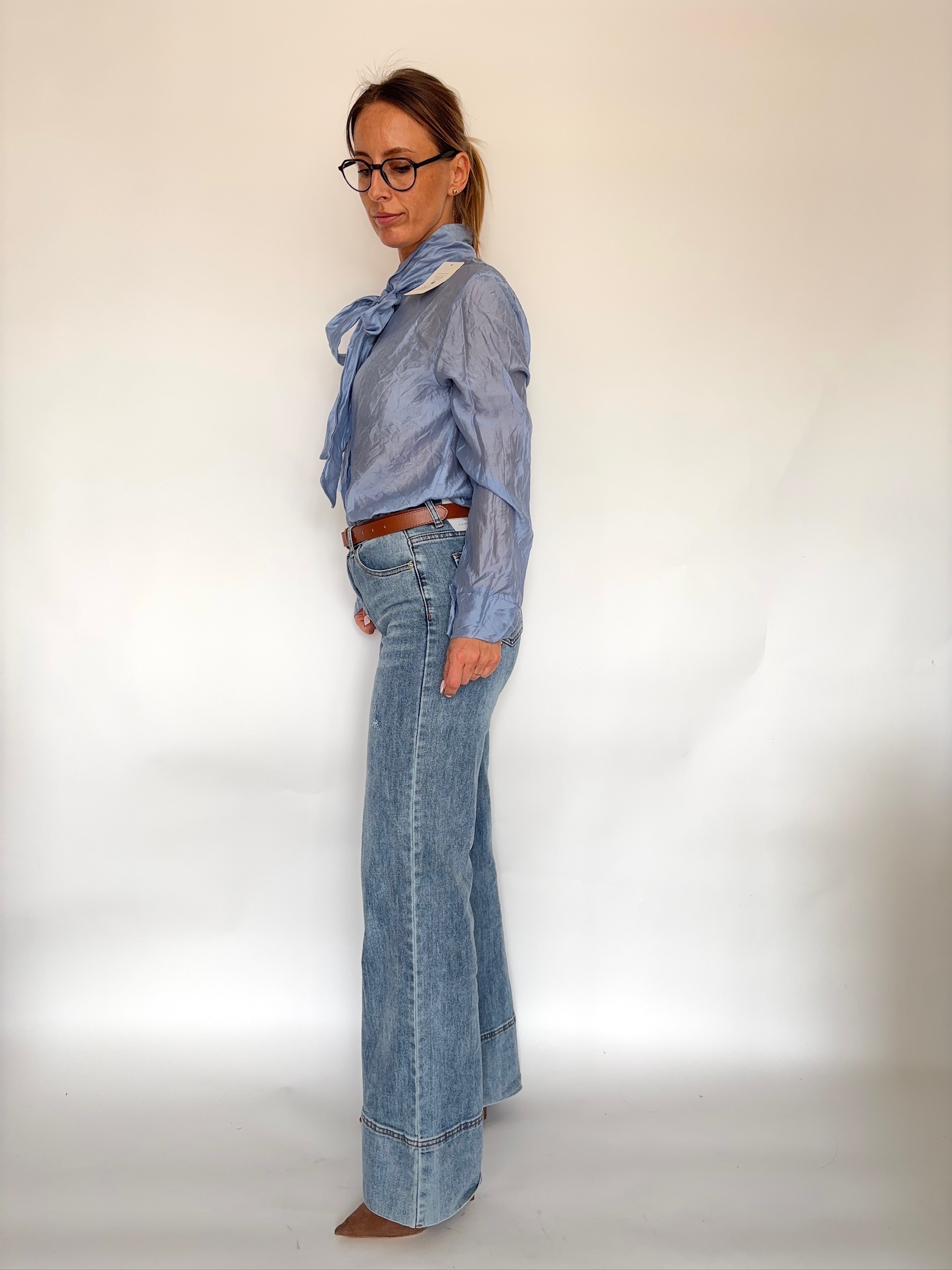 Koszula bluzka z kokardą Niebieska