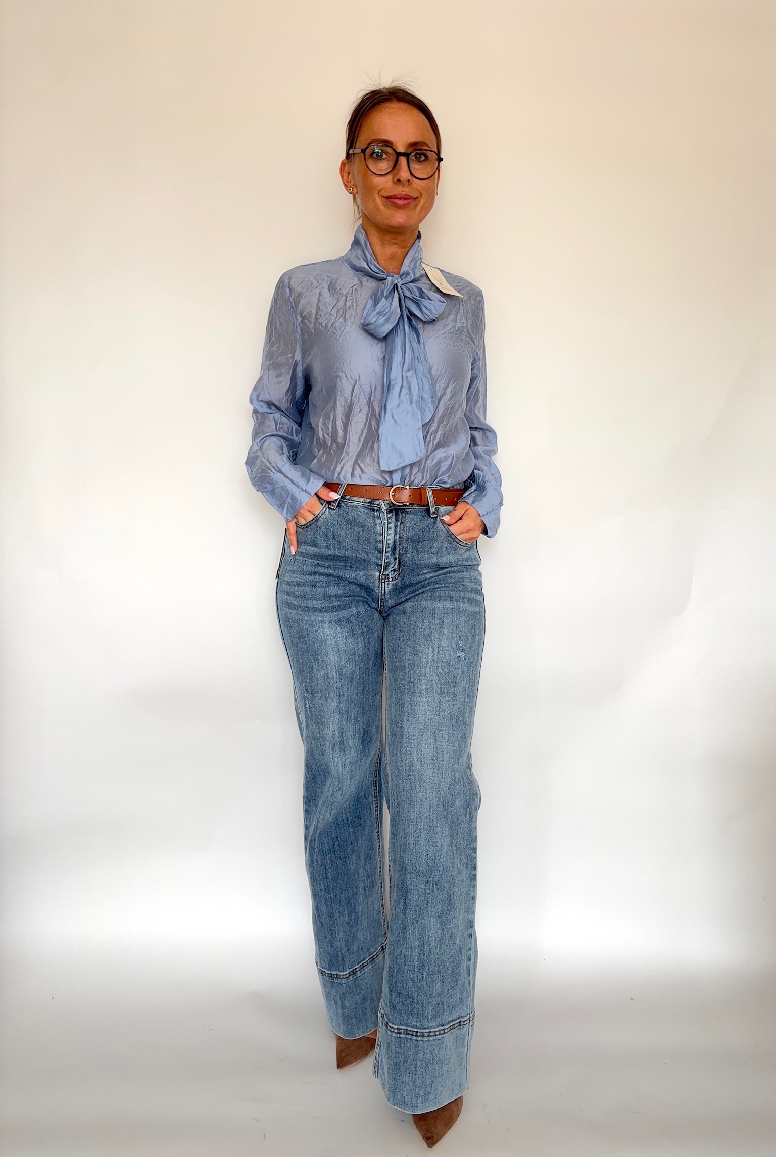 Koszula bluzka z kokardą Niebieska