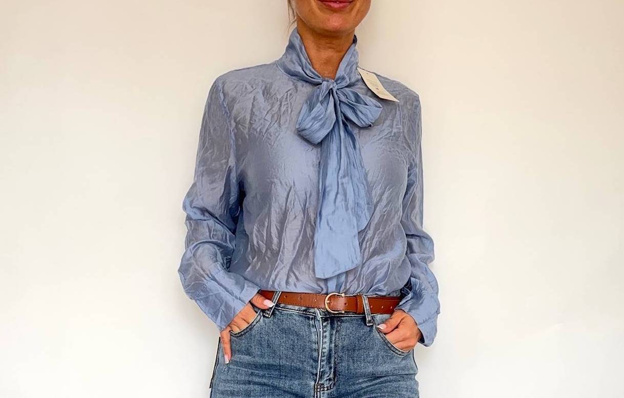 Koszula bluzka z kokardą Niebieska