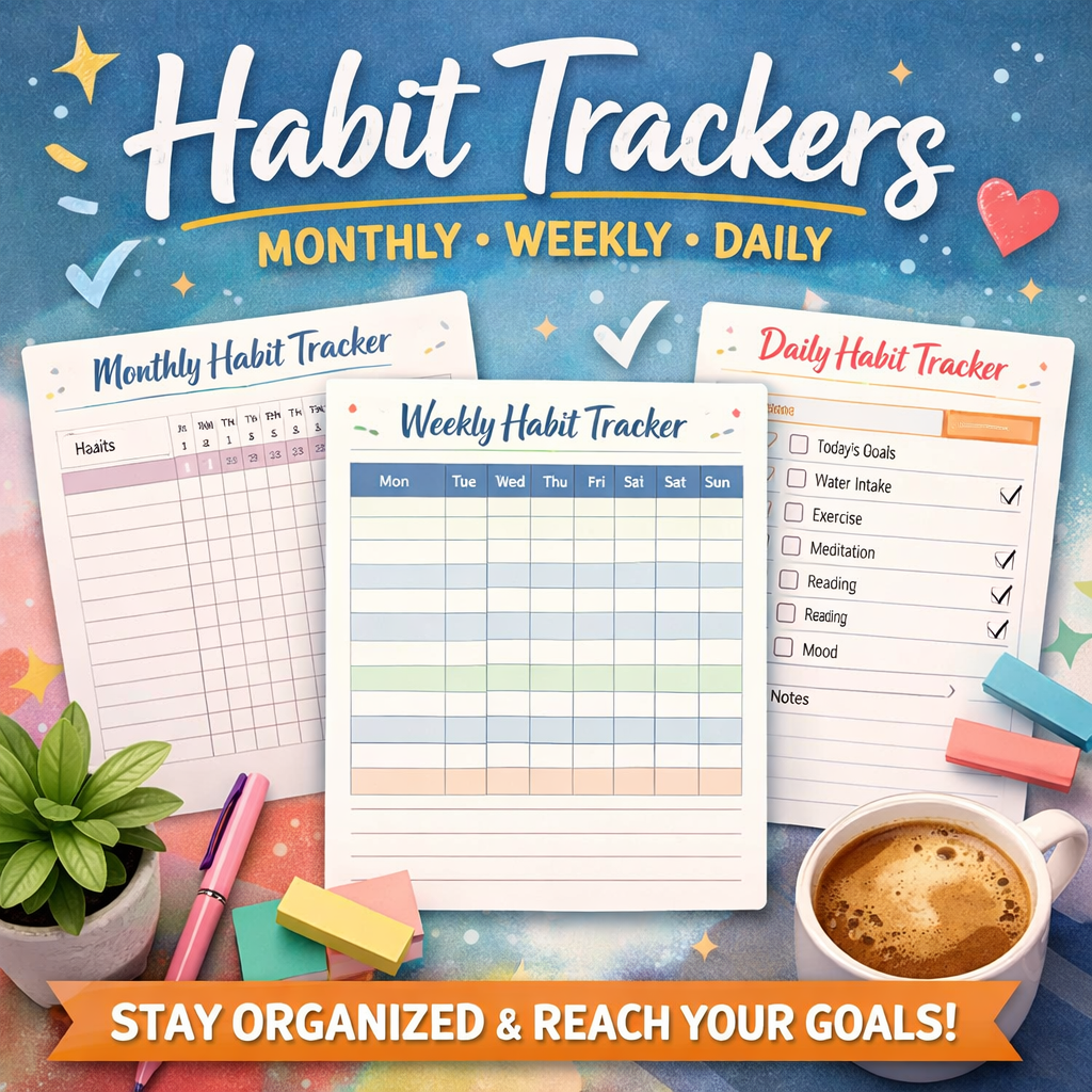 🌱 Habit Tracker Bundle – Daily • Weekly • Monthly