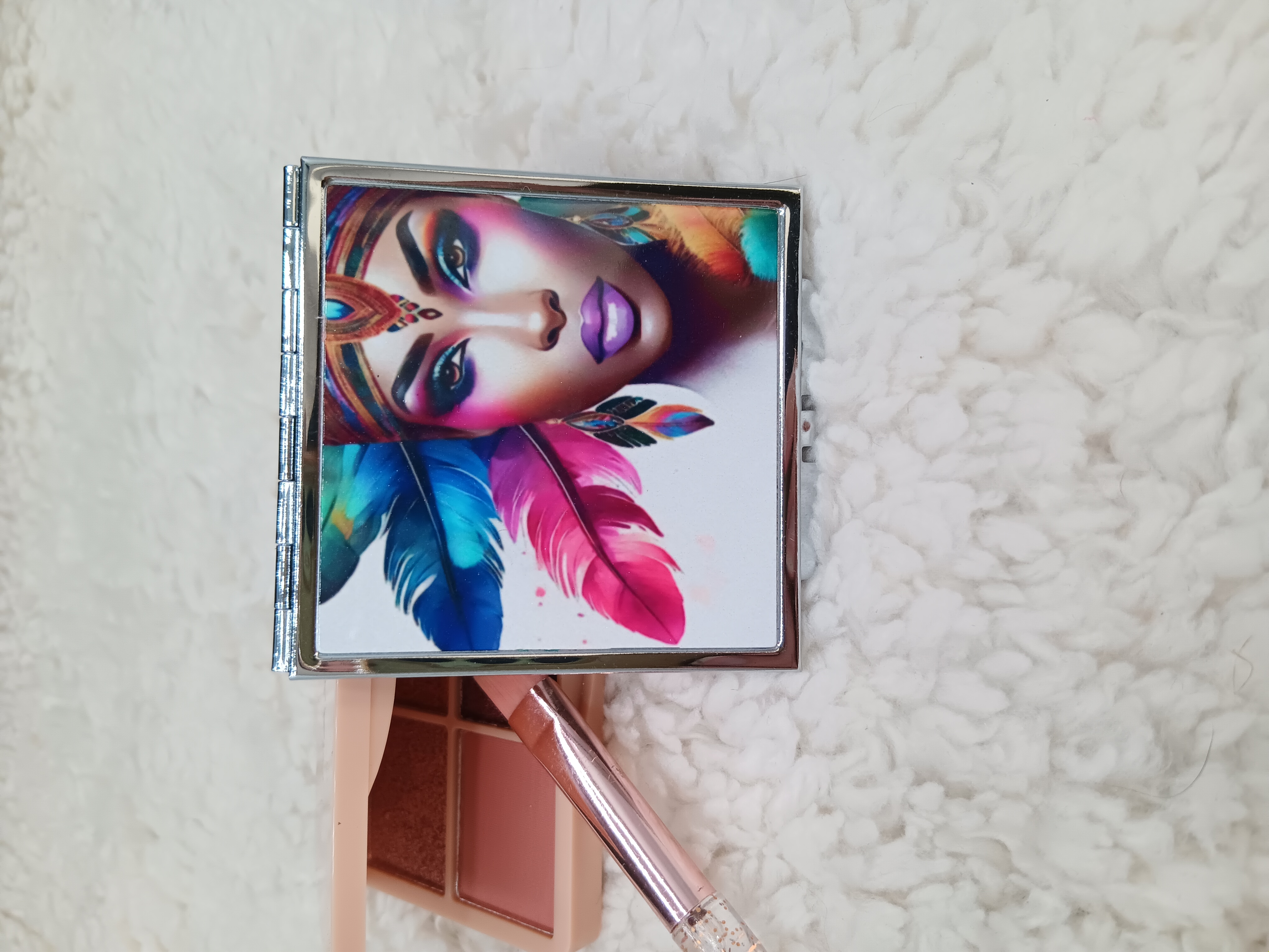 Miroir de poche carré en métal