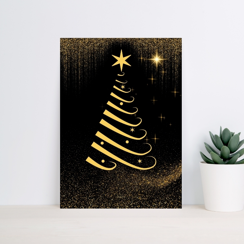 Poster Noël Doré - Sapin Lignes Elégantes - Poster imprimable