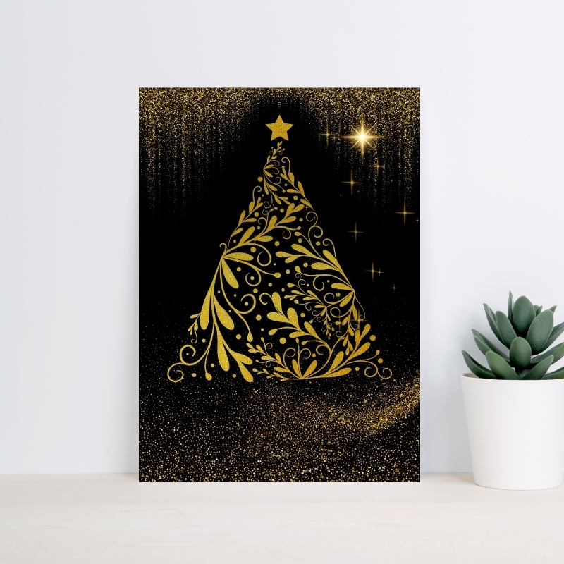 Poster Noël Doré - Sapin Feuillage - Poster imprimable