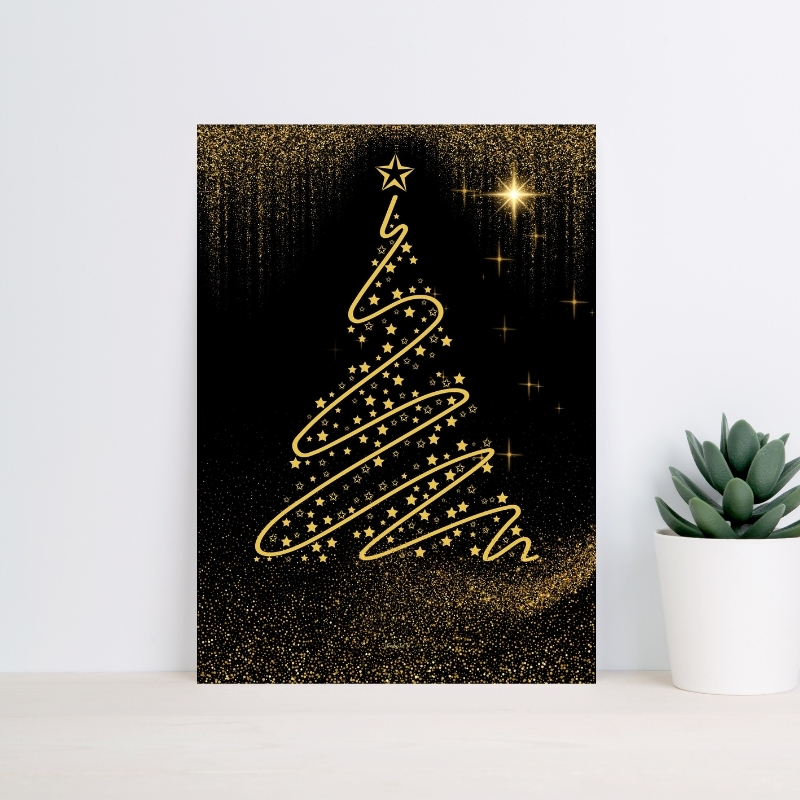 Poster Noël Doré - Sapin Fil d'Etoiles - Poster imprimable