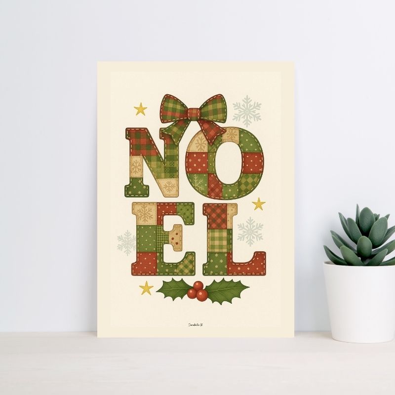 Poster Noël Vintage - NOËL Patchwork - Poster imprimable