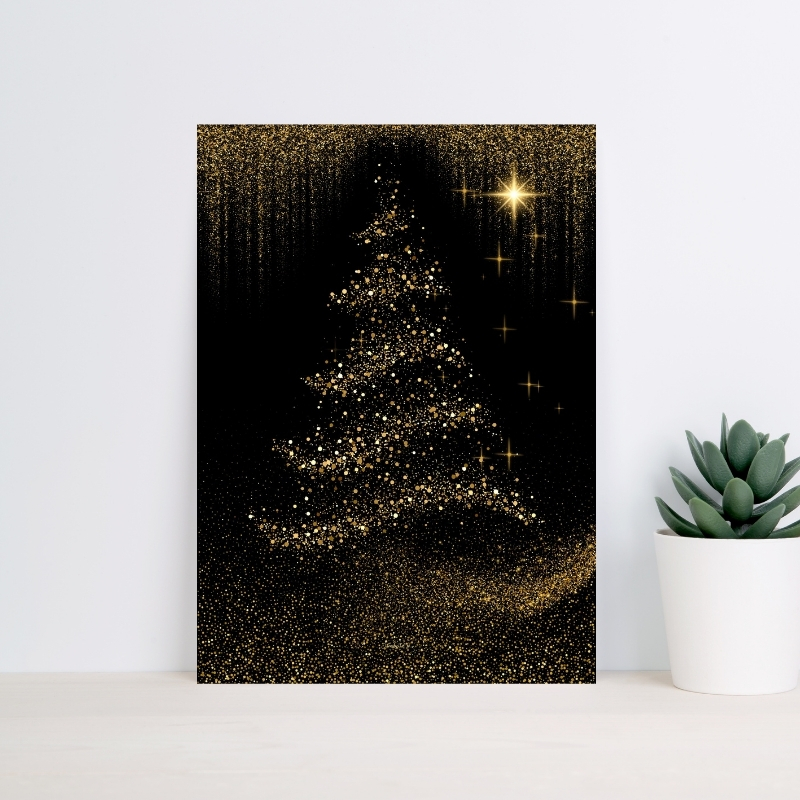 Poster Noël Doré - Sapin Etoiles Diffuses - Poster imprimable