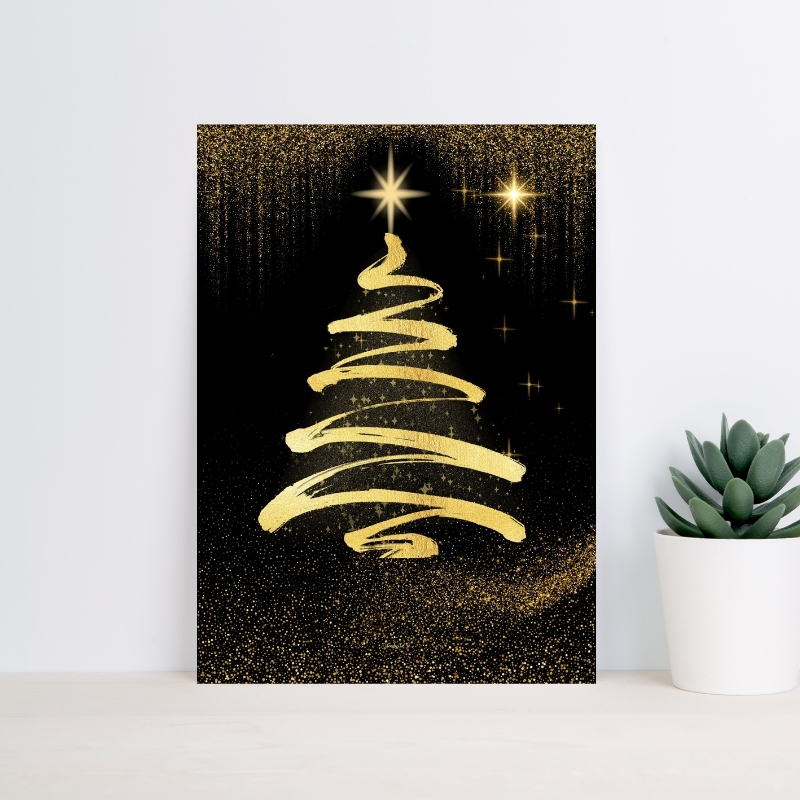 Poster Noël Doré - Sapin Pinceau - Poster imprimable