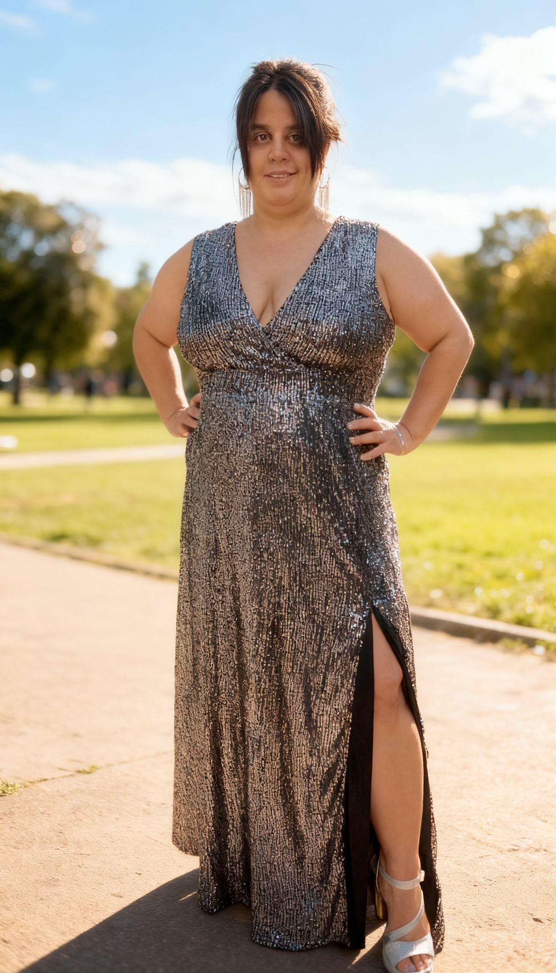 Vestido Gilda Bordó, Azul, Negro, Plateado