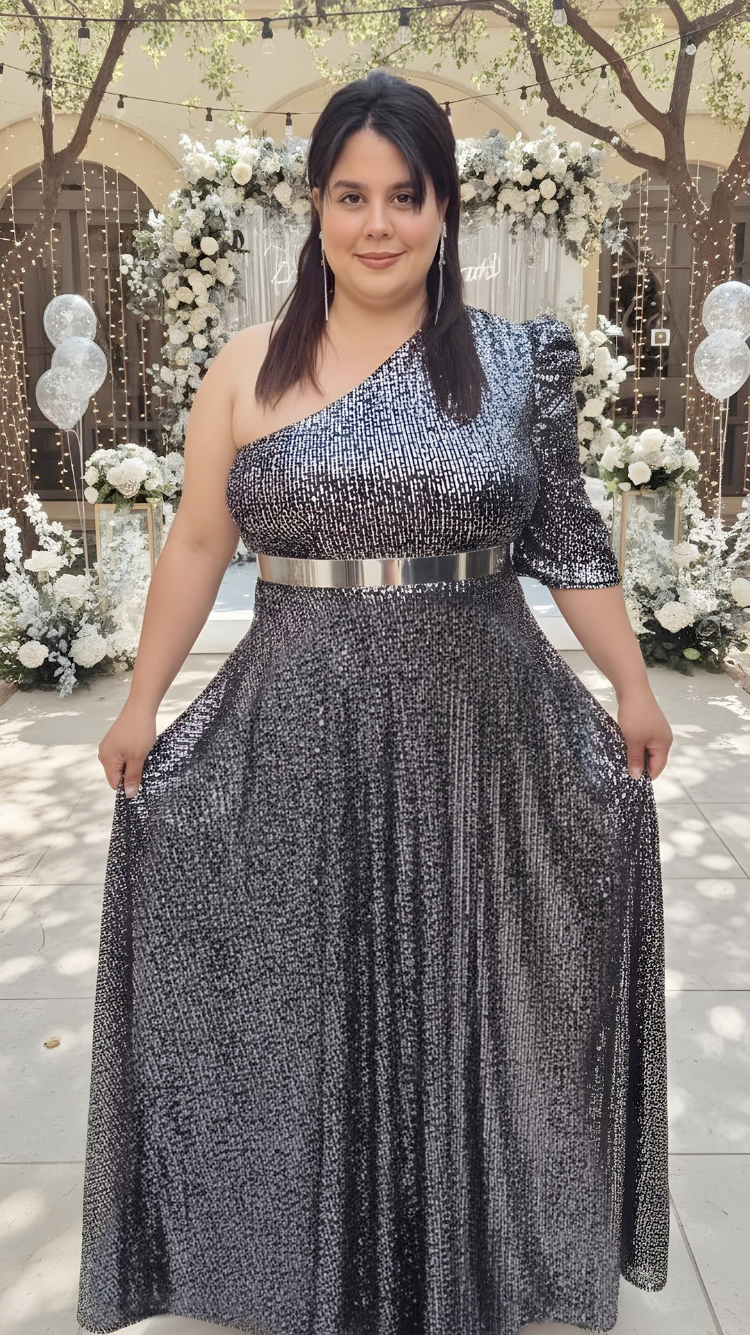 Vestido Catherine Azul, Negro, Plateado