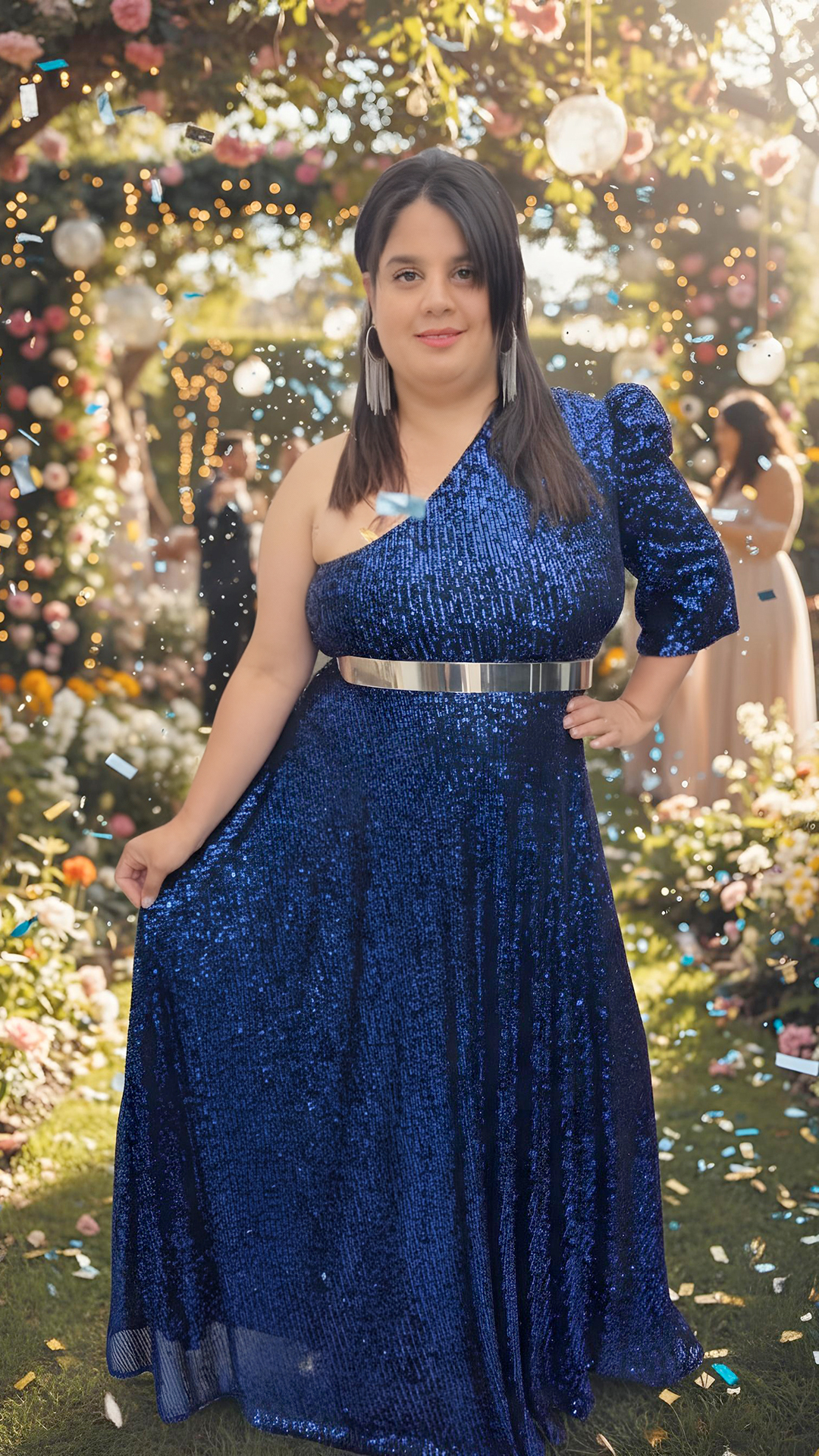 Vestido Catherine Azul, Negro, Plateado