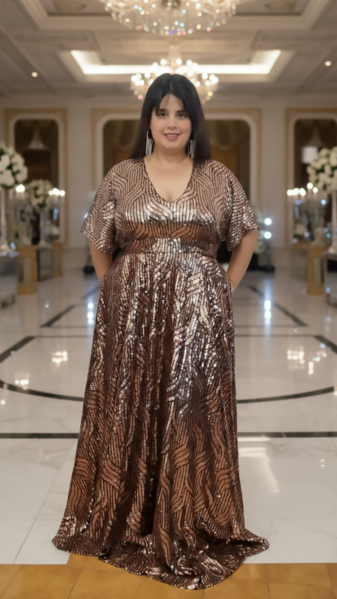 Vestido Susana en Cobre, Dorado o Plateado