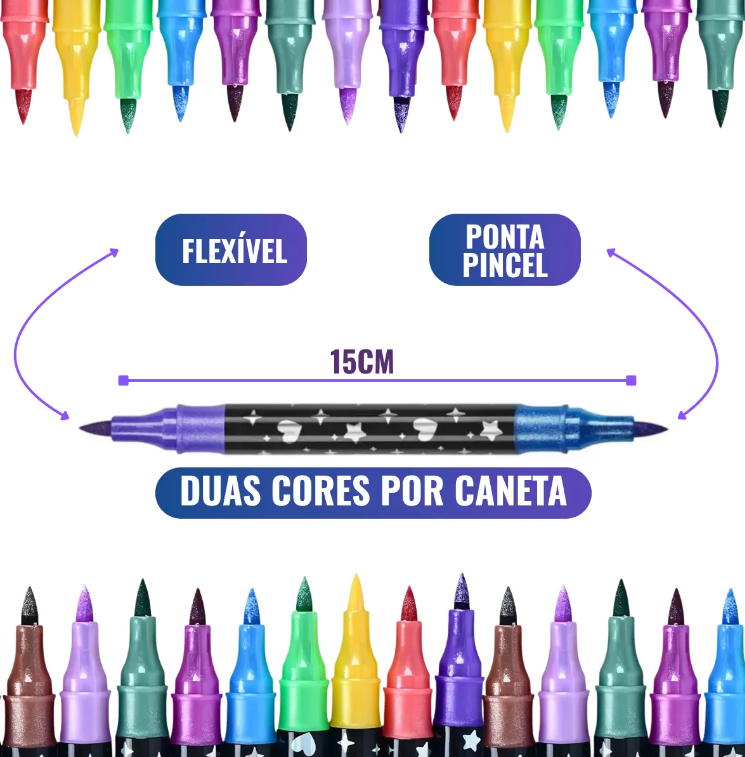 Conjunto de marcadores glitter de ponta dupla