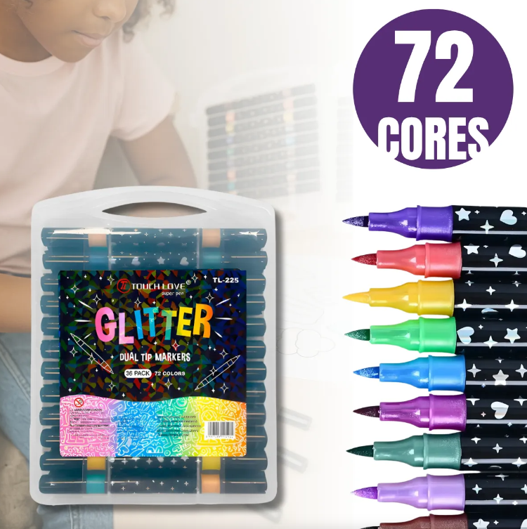 Conjunto de marcadores glitter de ponta dupla