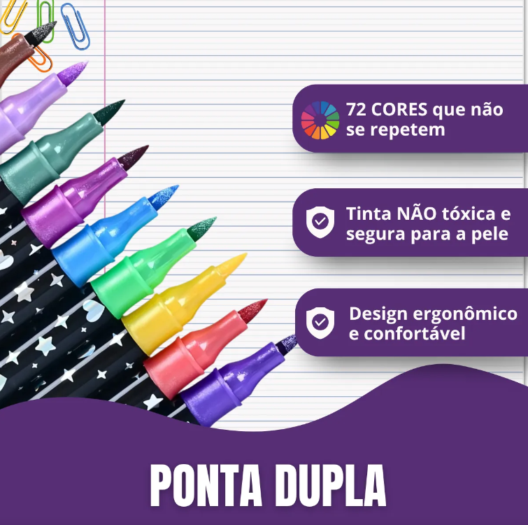 Conjunto de marcadores glitter de ponta dupla