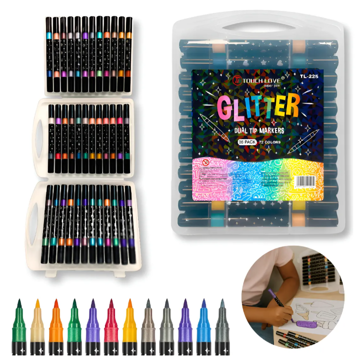 Conjunto de marcadores glitter de ponta dupla