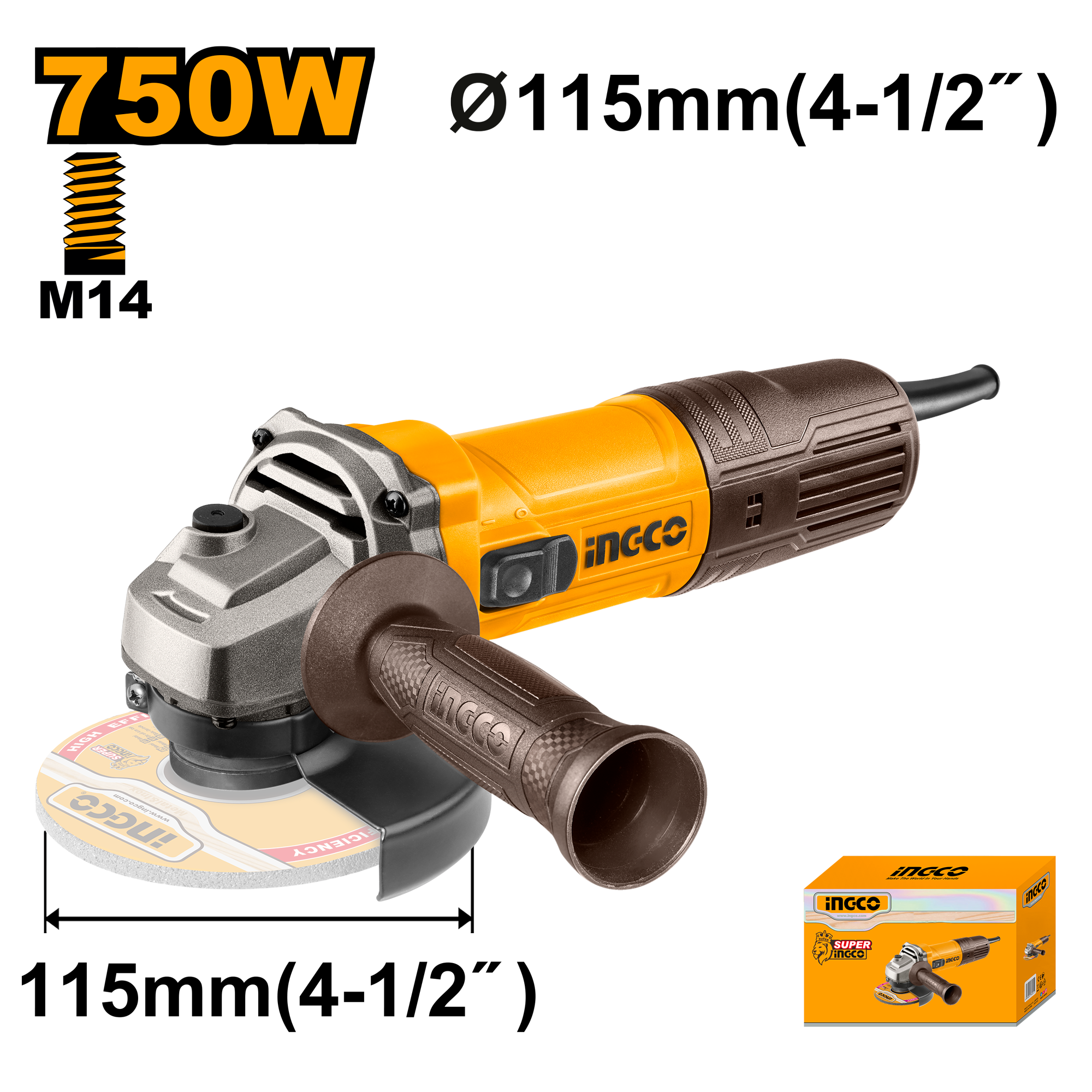 ESMERILHADEIRA ANGULAR INGCO DE 4.1/2 750W 220V