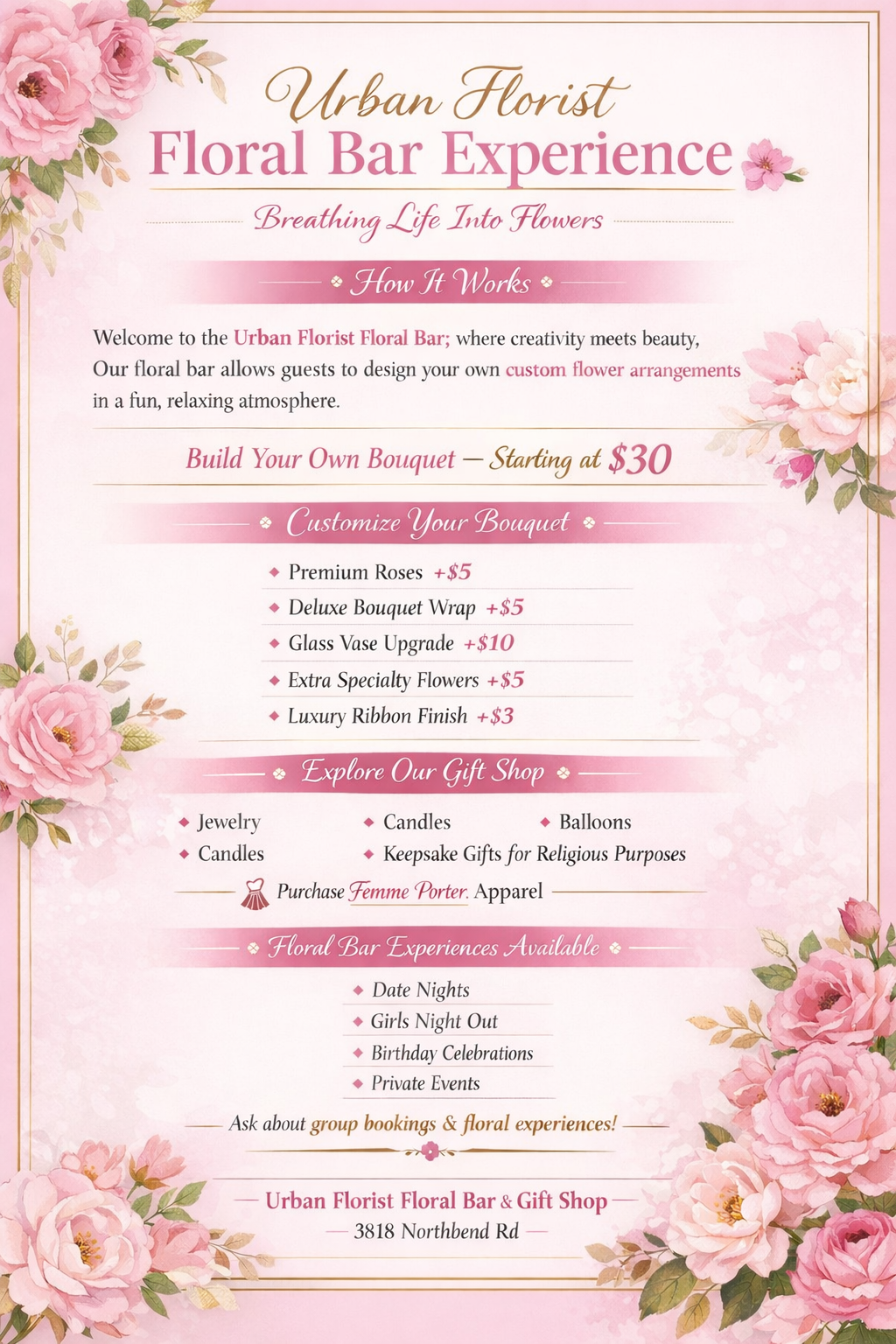 Floral Bar Experience (Saturday March 21 @  6pm )