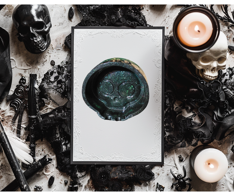 Green & Black Skull Resin Ashtray