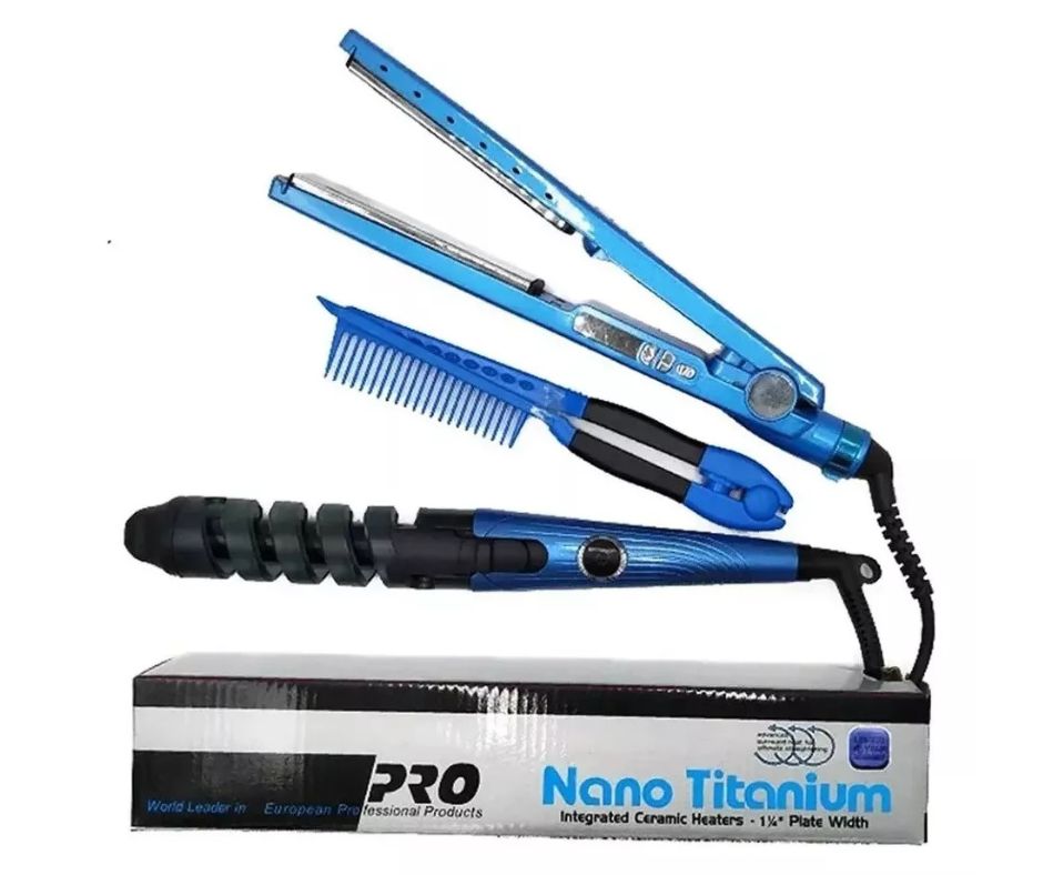 Combo Nano Titanium Plancha, Peine Y Rizadora